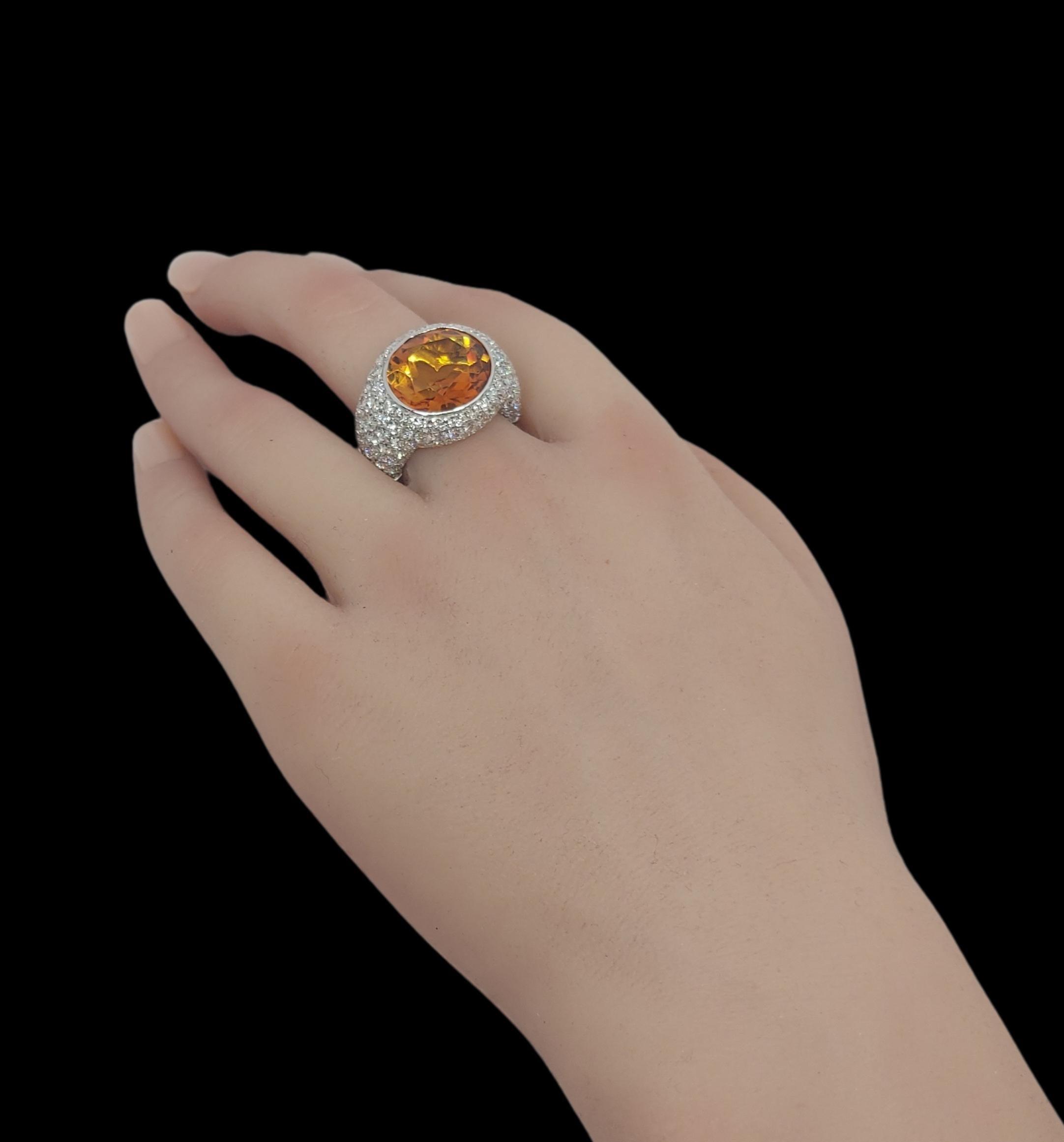 Stunning 18kt Solid White Gold Ring with 6.4ct Diamonds and Big Citrine Stone For Sale 6