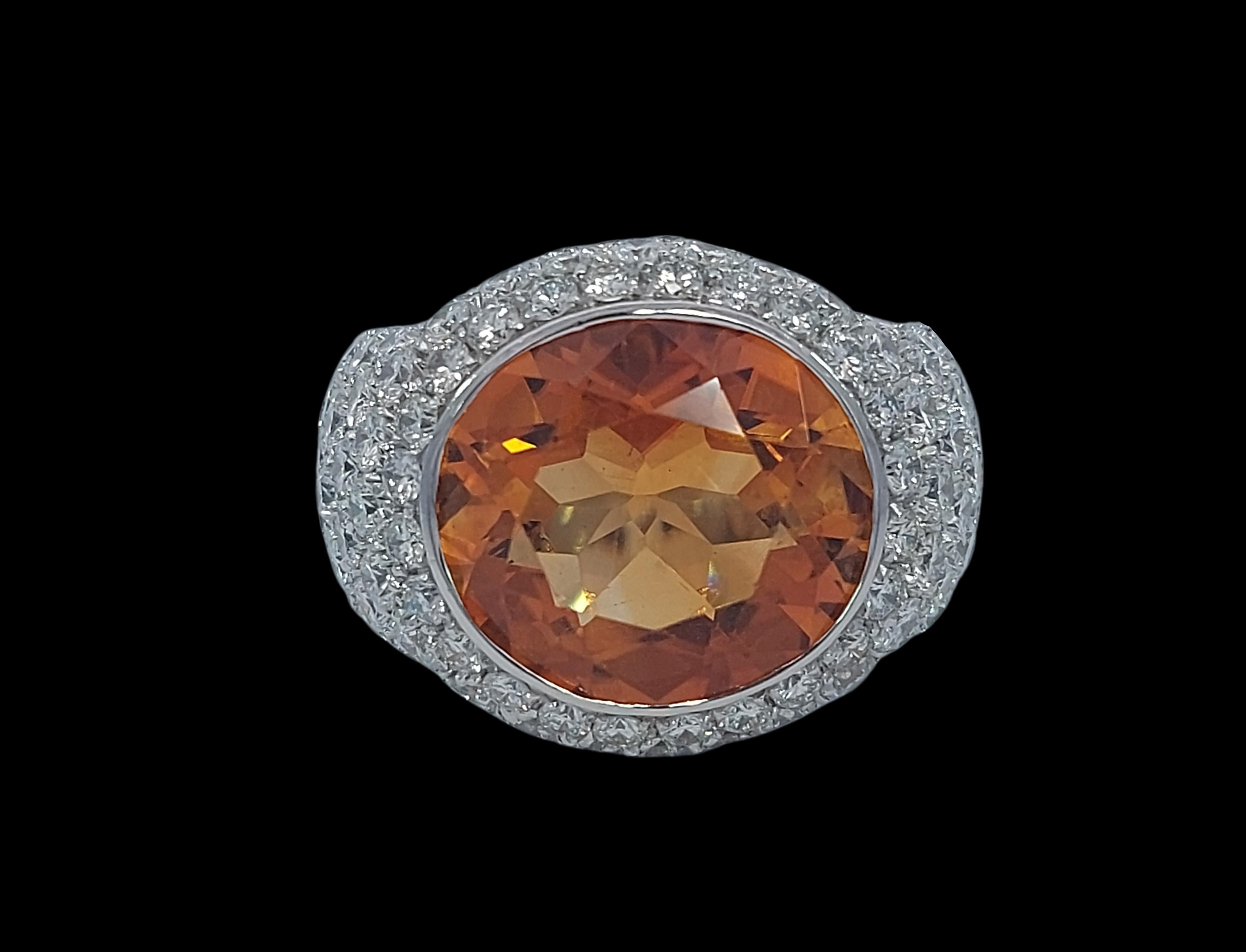 Stunning 18kt Solid White Gold Ring with 6.4ct Diamonds and Big Citrine Stone For Sale 7
