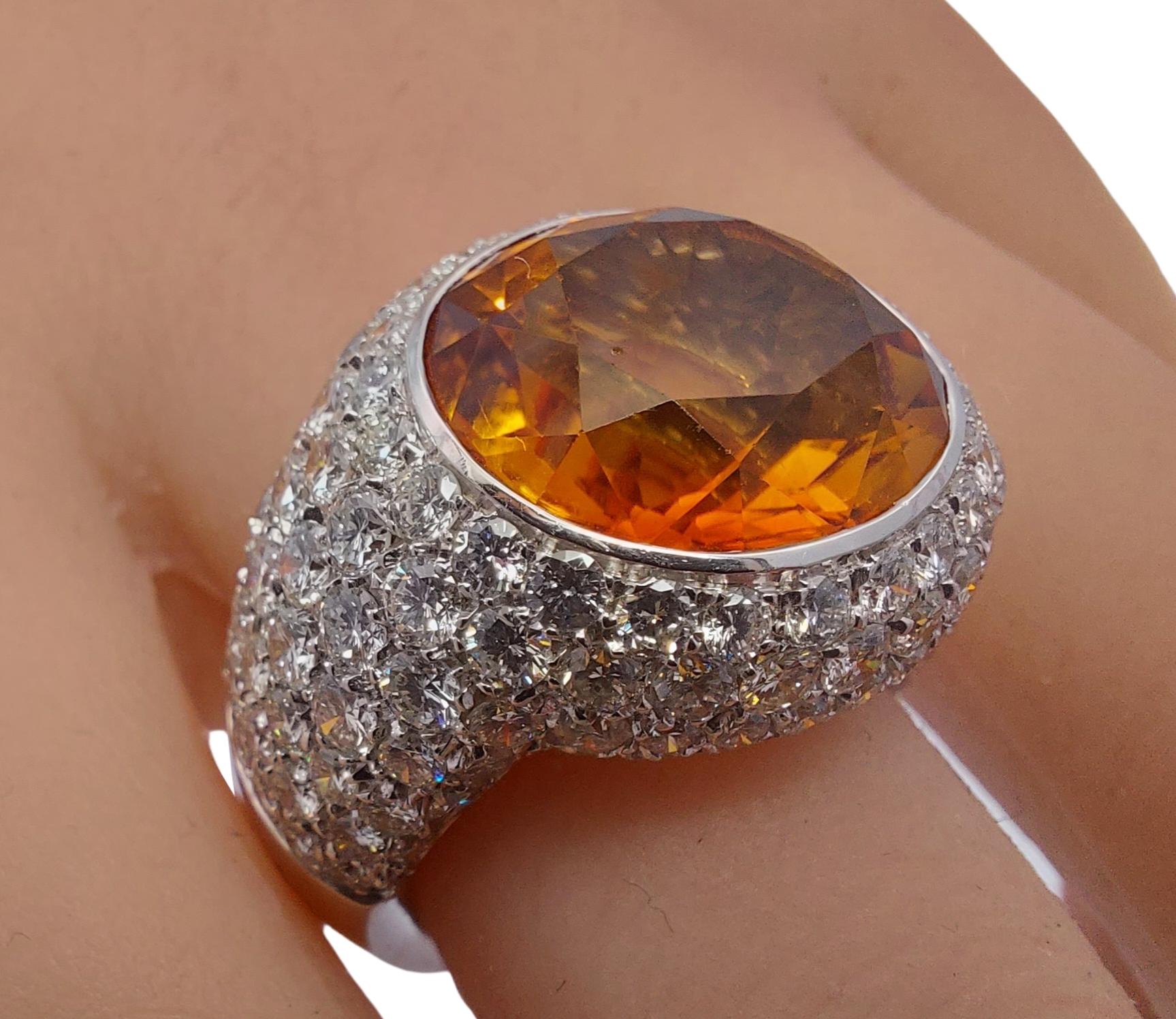 Stunning 18kt Solid White Gold Ring with 6.4ct Diamonds and Big Citrine Stone For Sale 8