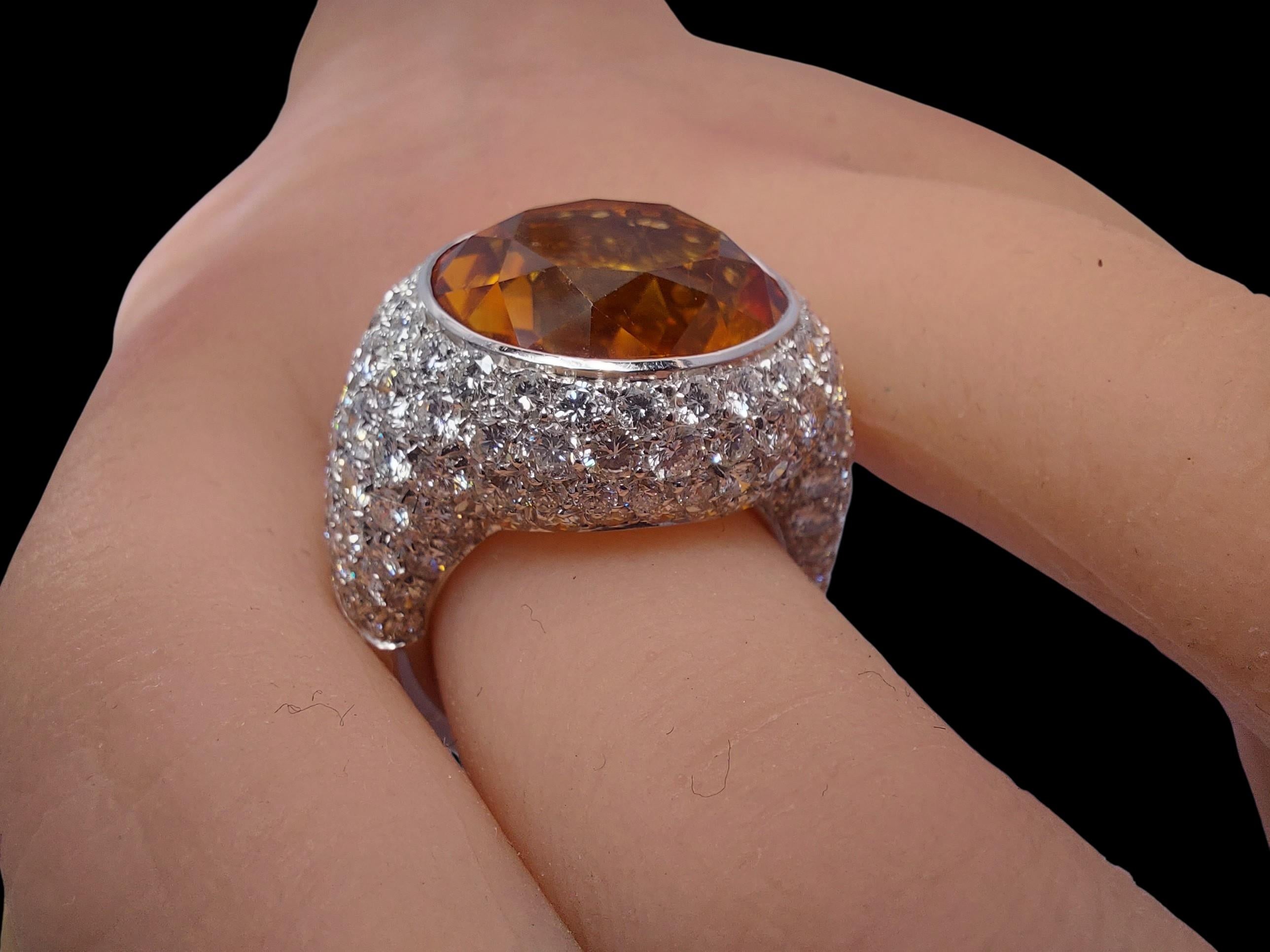 Stunning 18kt Solid White Gold Ring with 6.4ct Diamonds and Big Citrine Stone For Sale 9