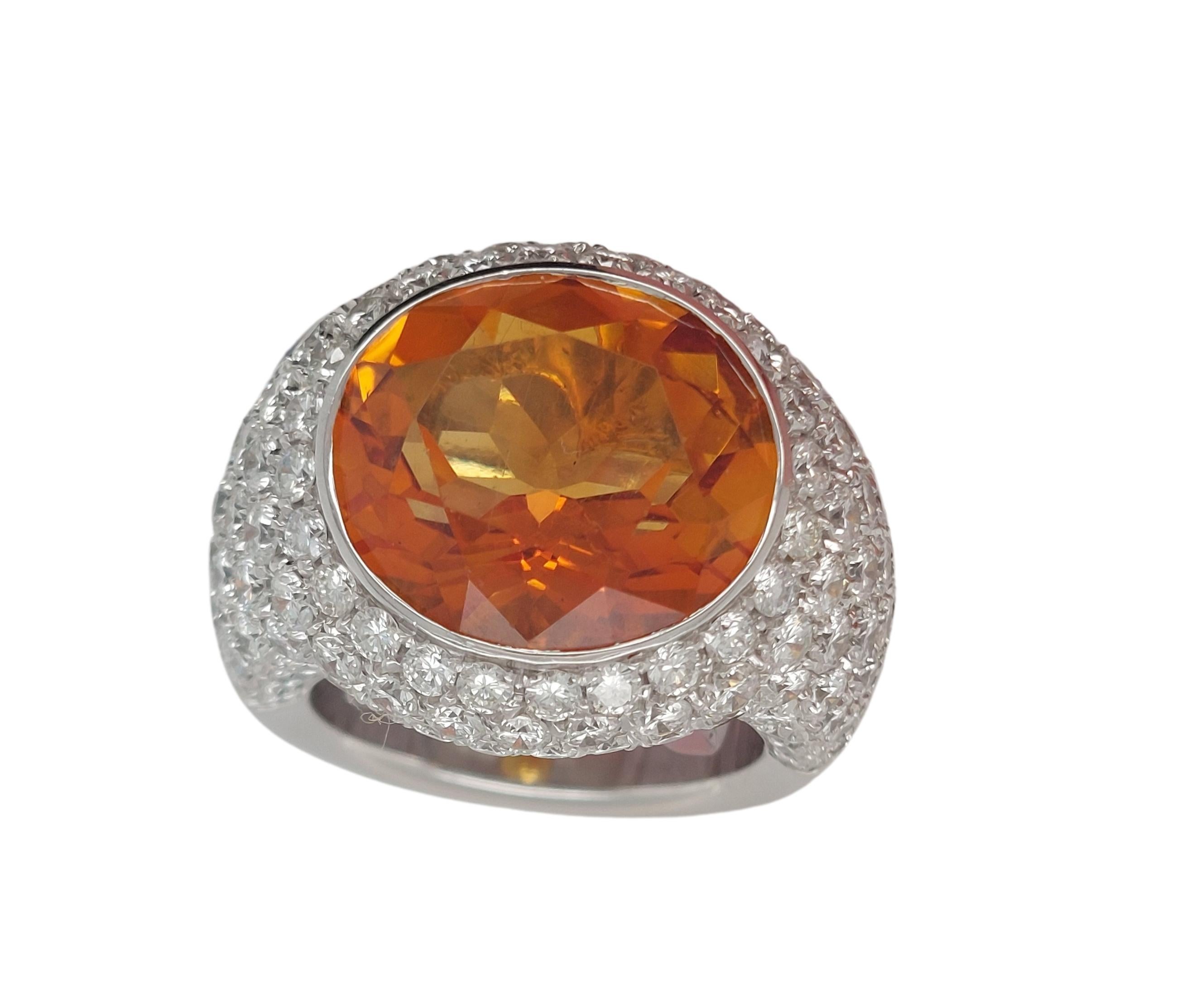 Artisan Stunning 18kt Solid White Gold Ring with 6.4ct Diamonds and Big Citrine Stone For Sale