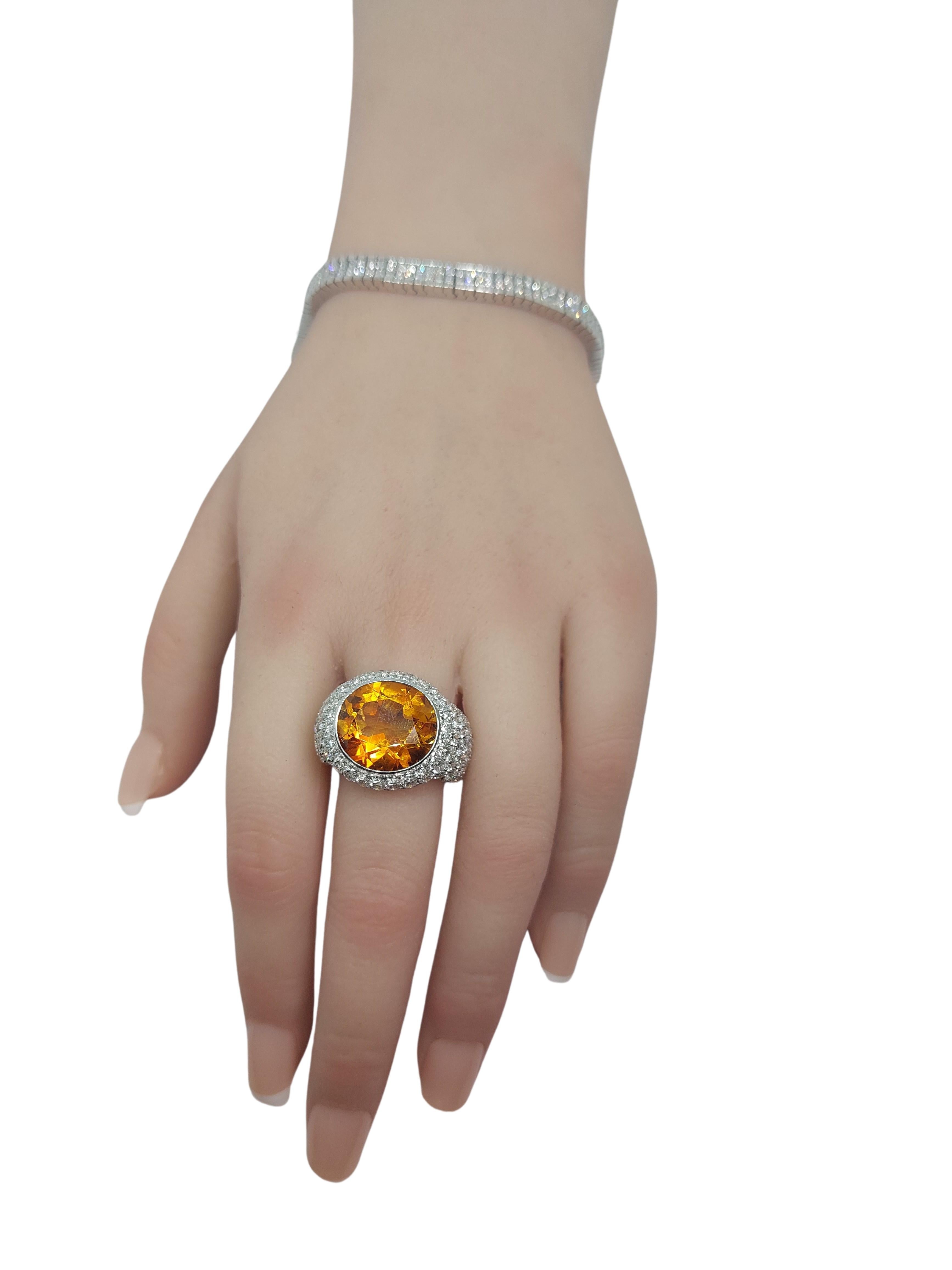 Stunning 18kt Solid White Gold Ring with 6.4ct Diamonds and Big Citrine Stone For Sale 1