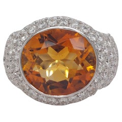 Stunning 18kt Solid White Gold Ring with 6.4ct Diamonds and Big Citrine Stone