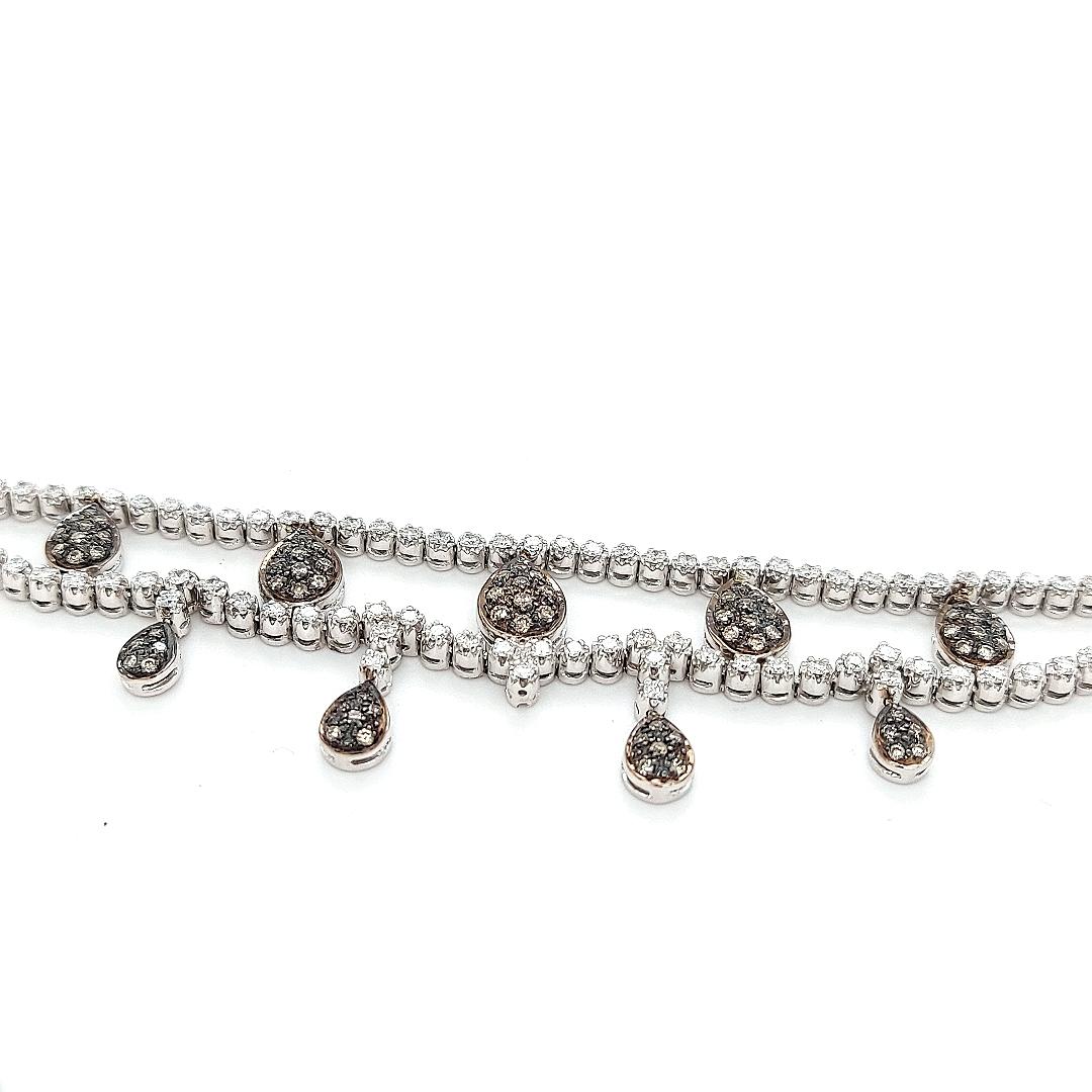 Stunning 18kt White Gold Charm Bracelet with 3ct White & 1.10ct Cognac Diamond For Sale 2