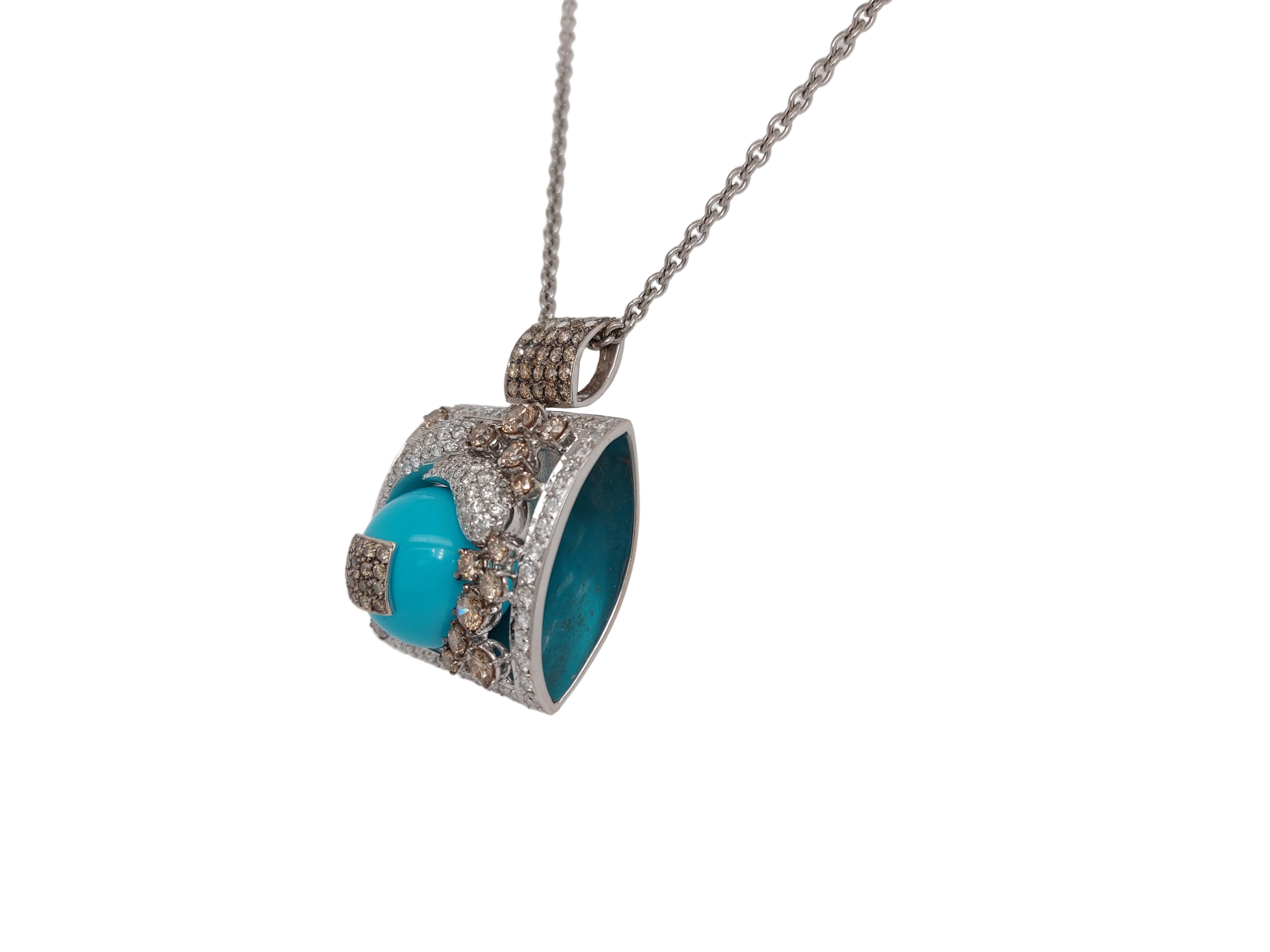 Stunning 18kt White Gold Pendant / Necklace with Turquoise and Diamonds 4