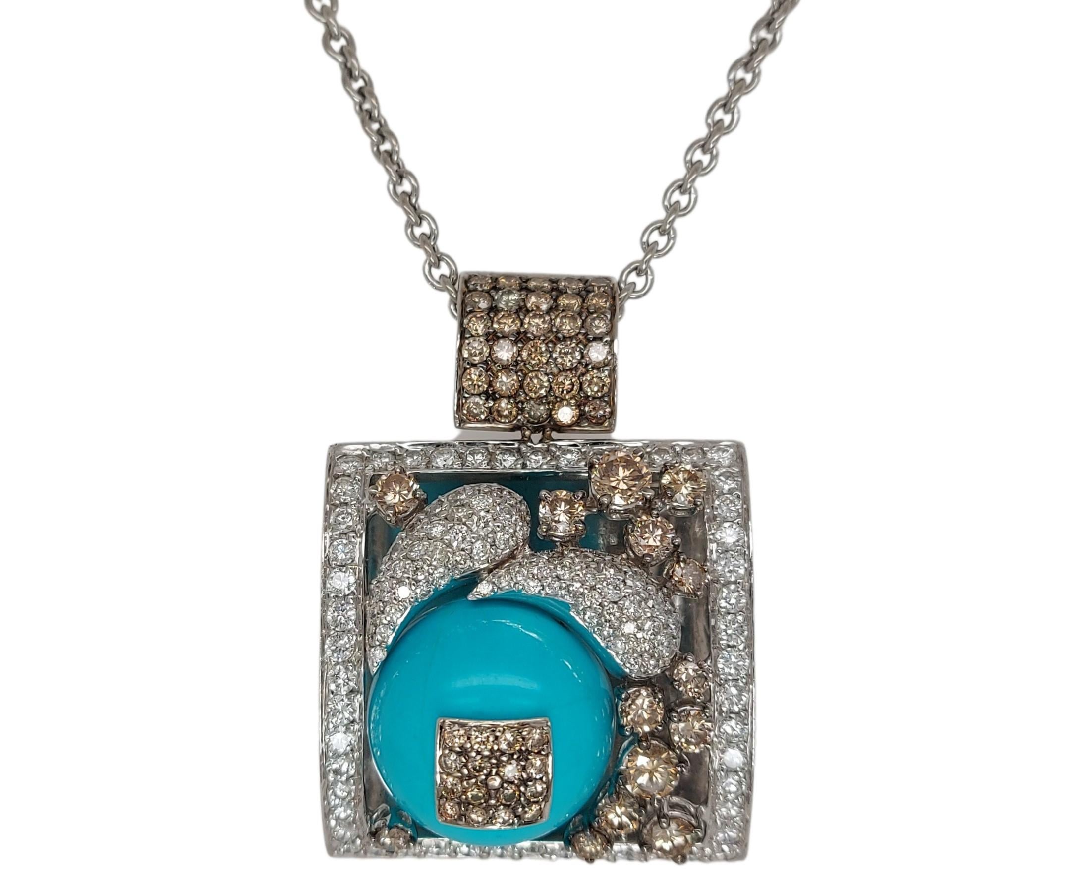 Stunning 18kt White Gold Pendant / Necklace with Turquoise and Diamonds 5