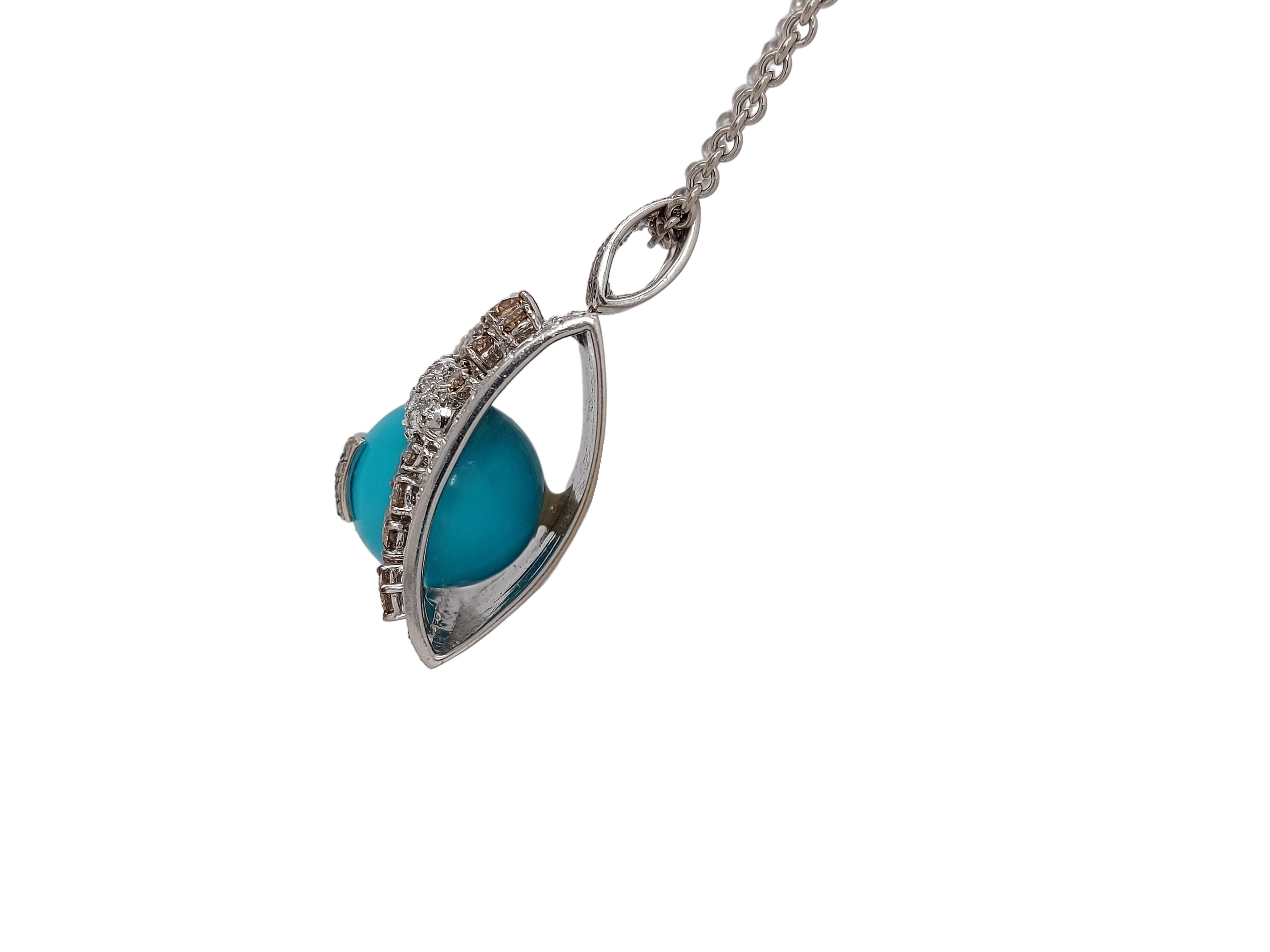 Stunning 18kt White Gold Pendant / Necklace with Turquoise and Diamonds 6