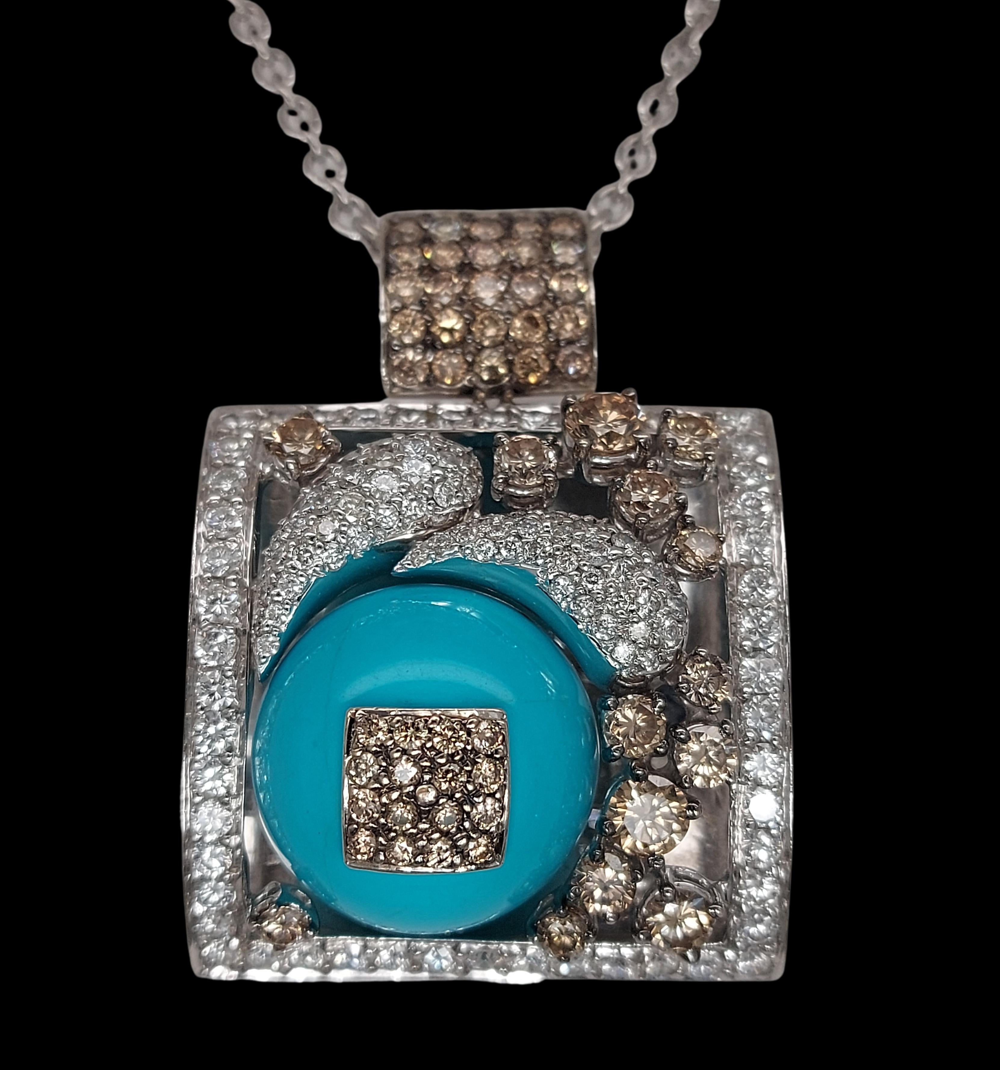Stunning 18kt White Gold Pendant / Necklace with Turquoise and Diamonds 7