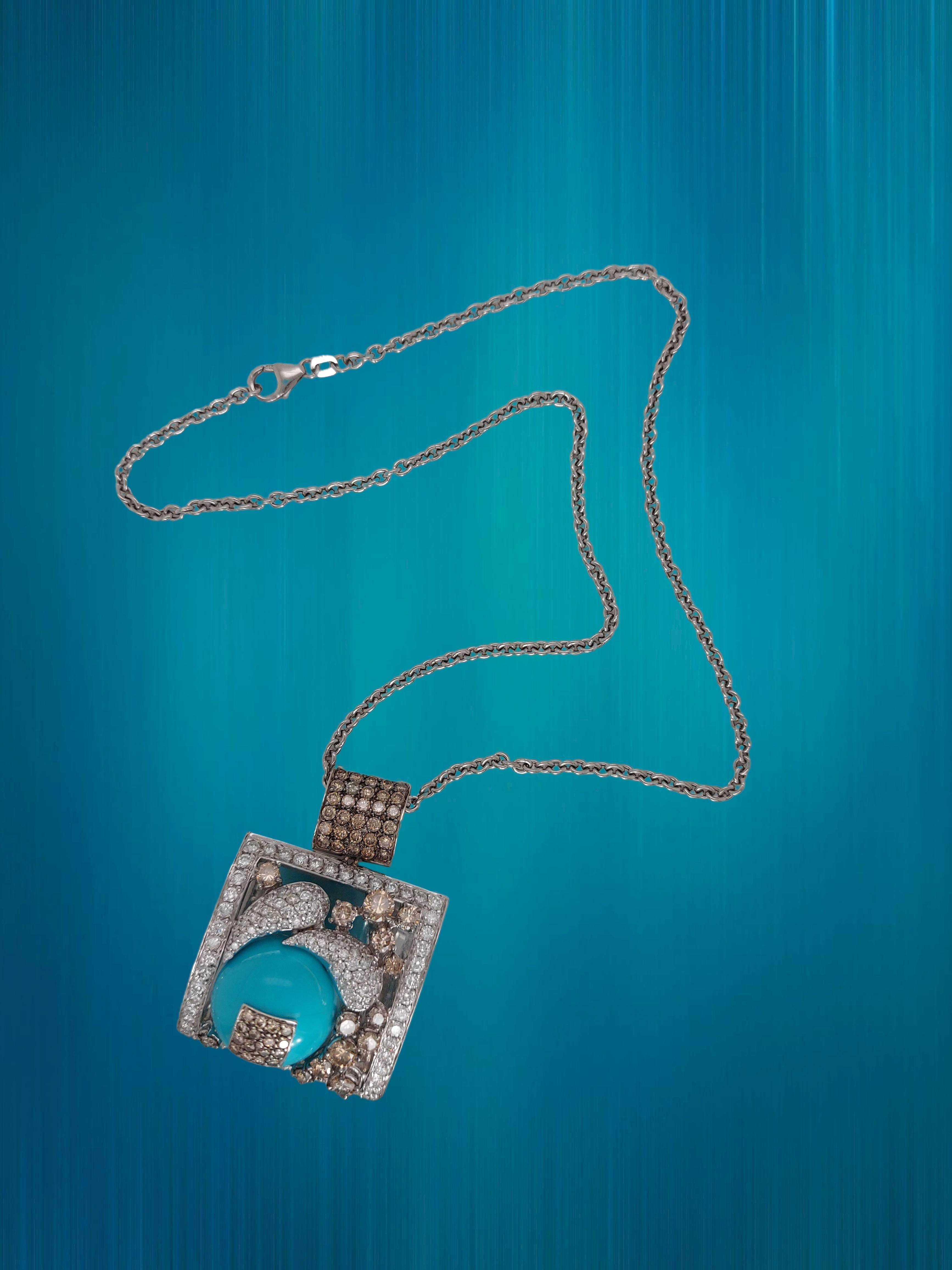 Stunning 18kt White Gold Pendant / Necklace with Turquoise and Diamonds 8