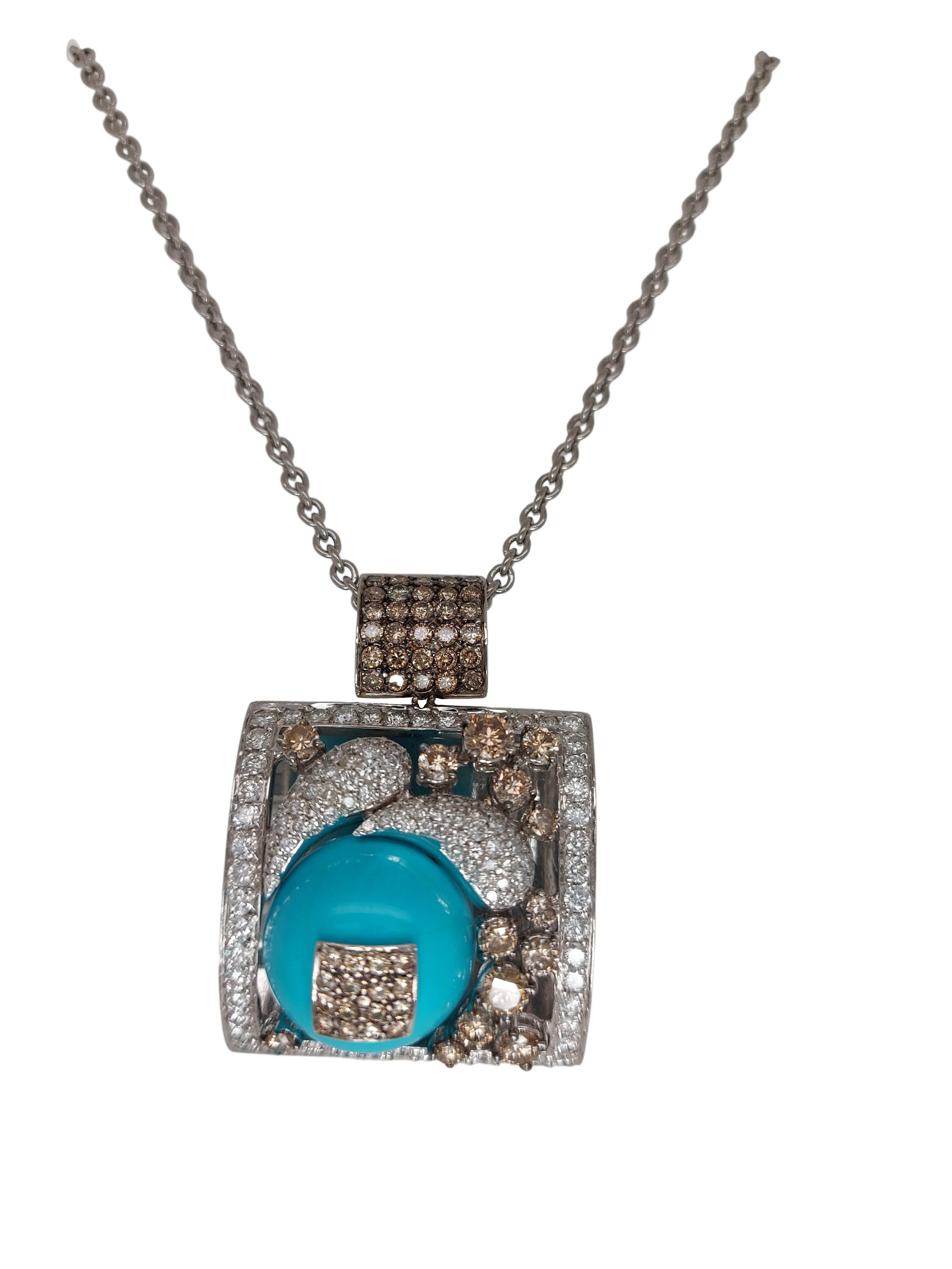 Stunning 18kt White Gold Pendant / Necklace with Turquoise and Diamonds 11