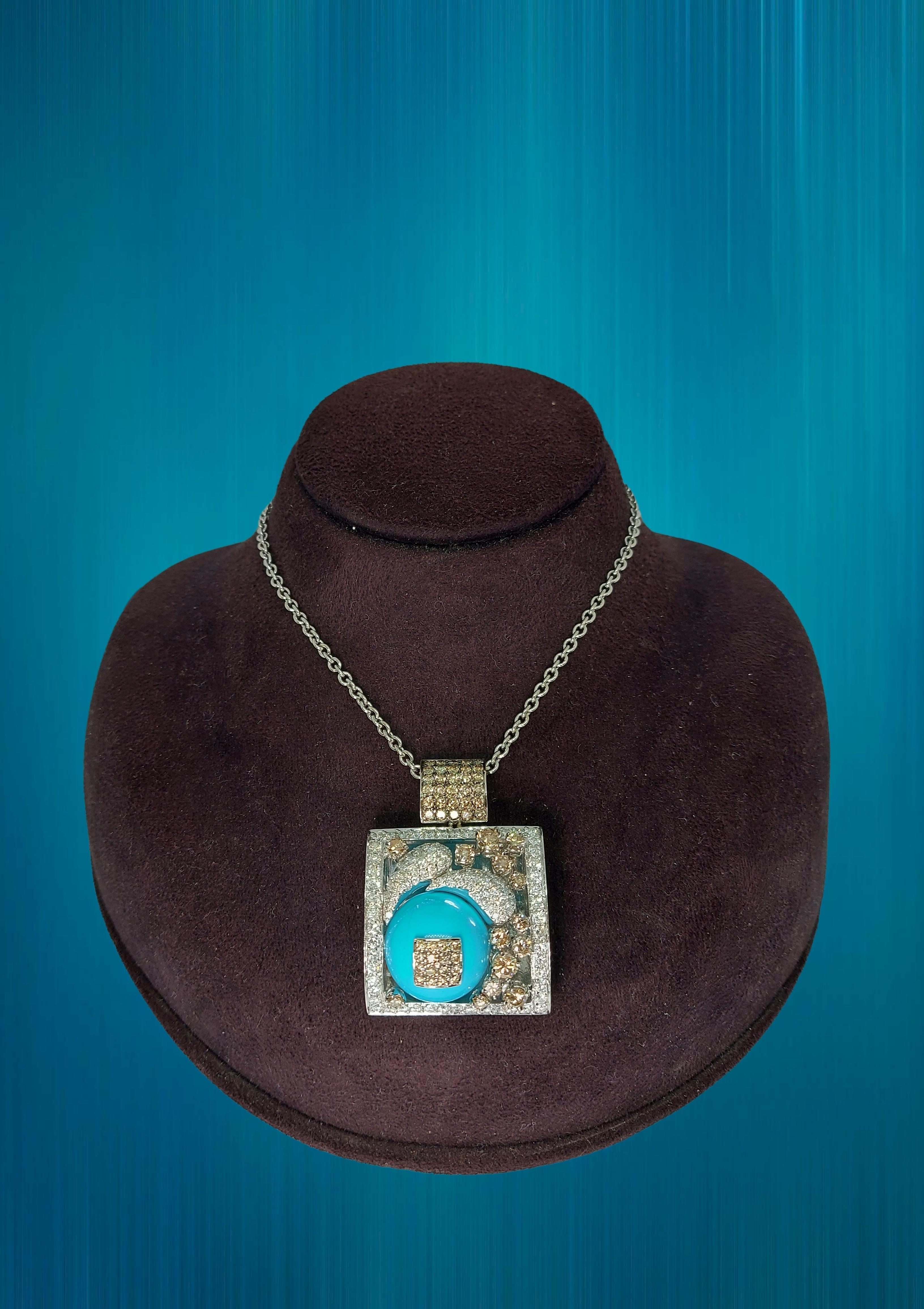 Stunning 18kt White Gold Pendant / Necklace with Turquoise and Diamonds 12