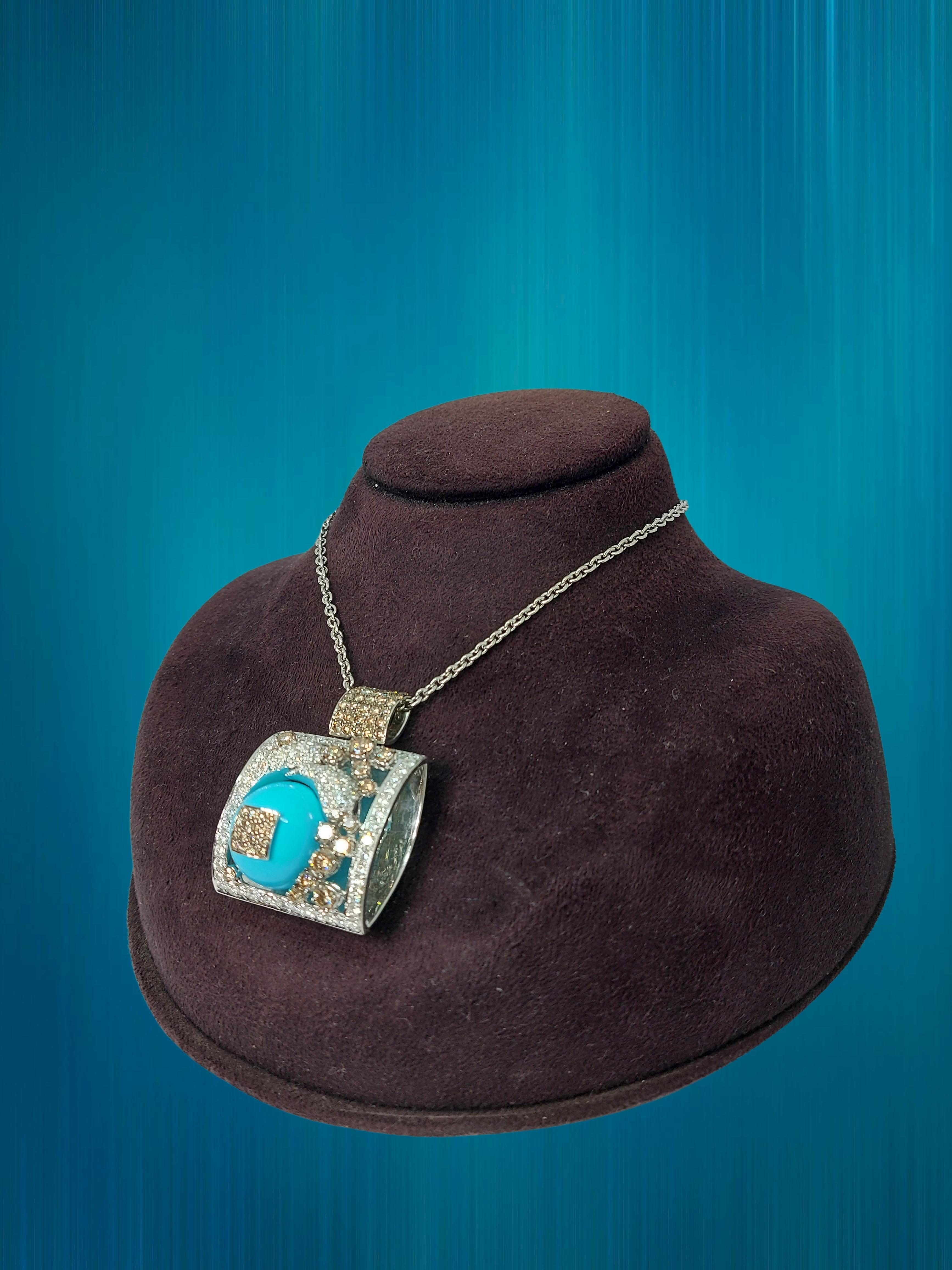 Stunning 18kt White Gold Pendant / Necklace with Turquoise and Diamonds 13