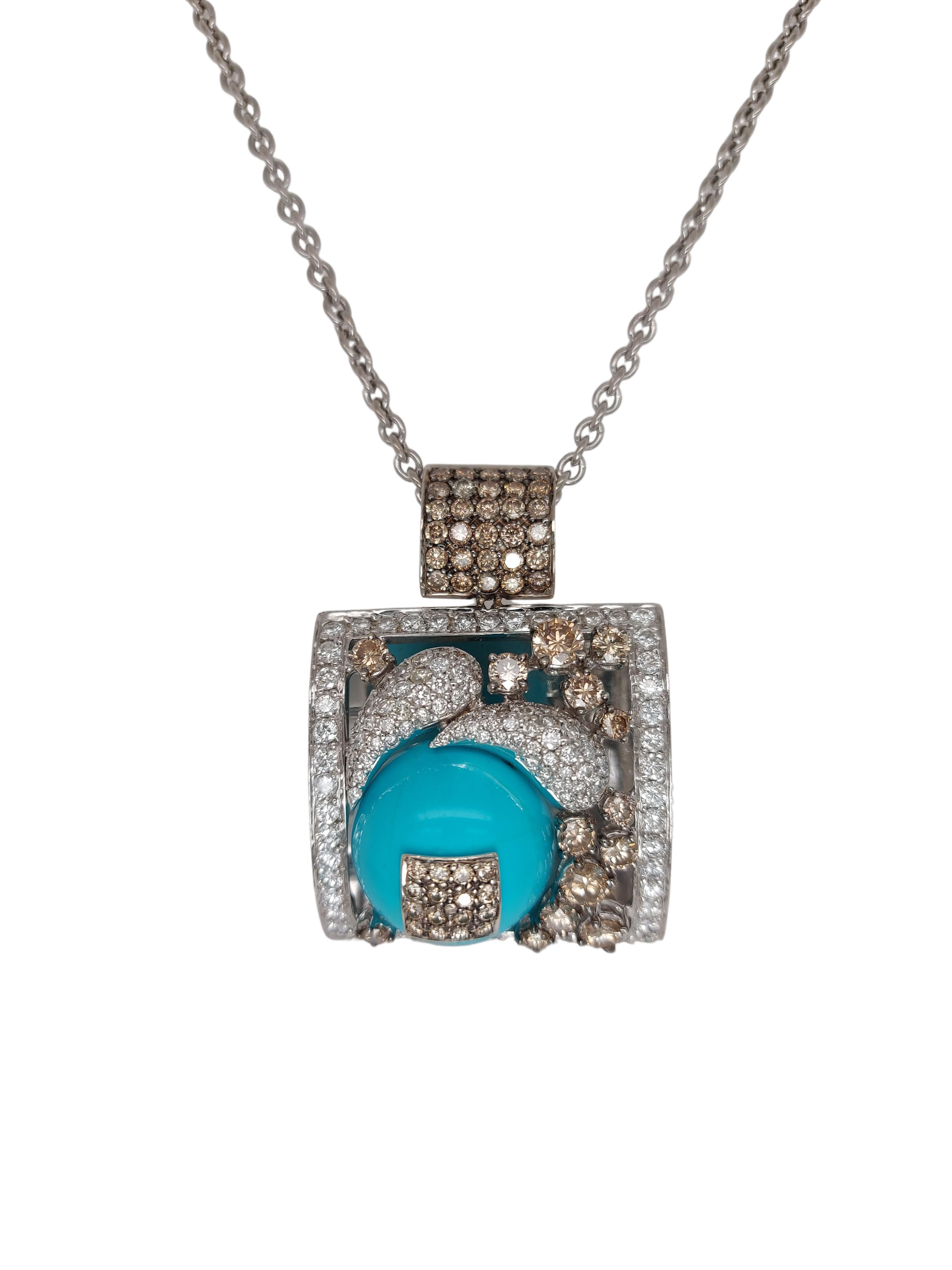 Stunning 18kt White Gold Pendant / Necklace with Turquoise and Diamonds 1