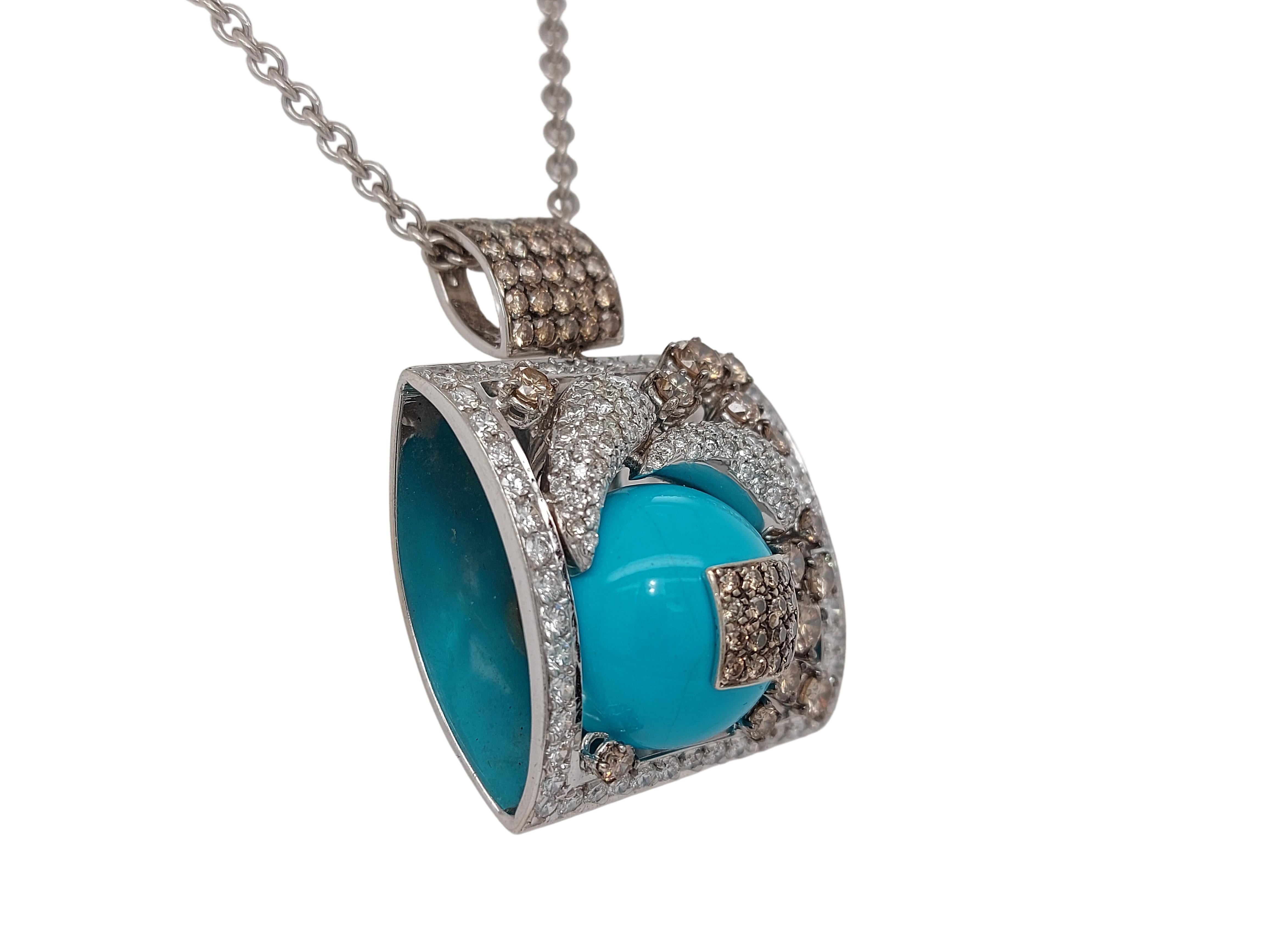 Stunning 18kt White Gold Pendant / Necklace with Turquoise and Diamonds 2