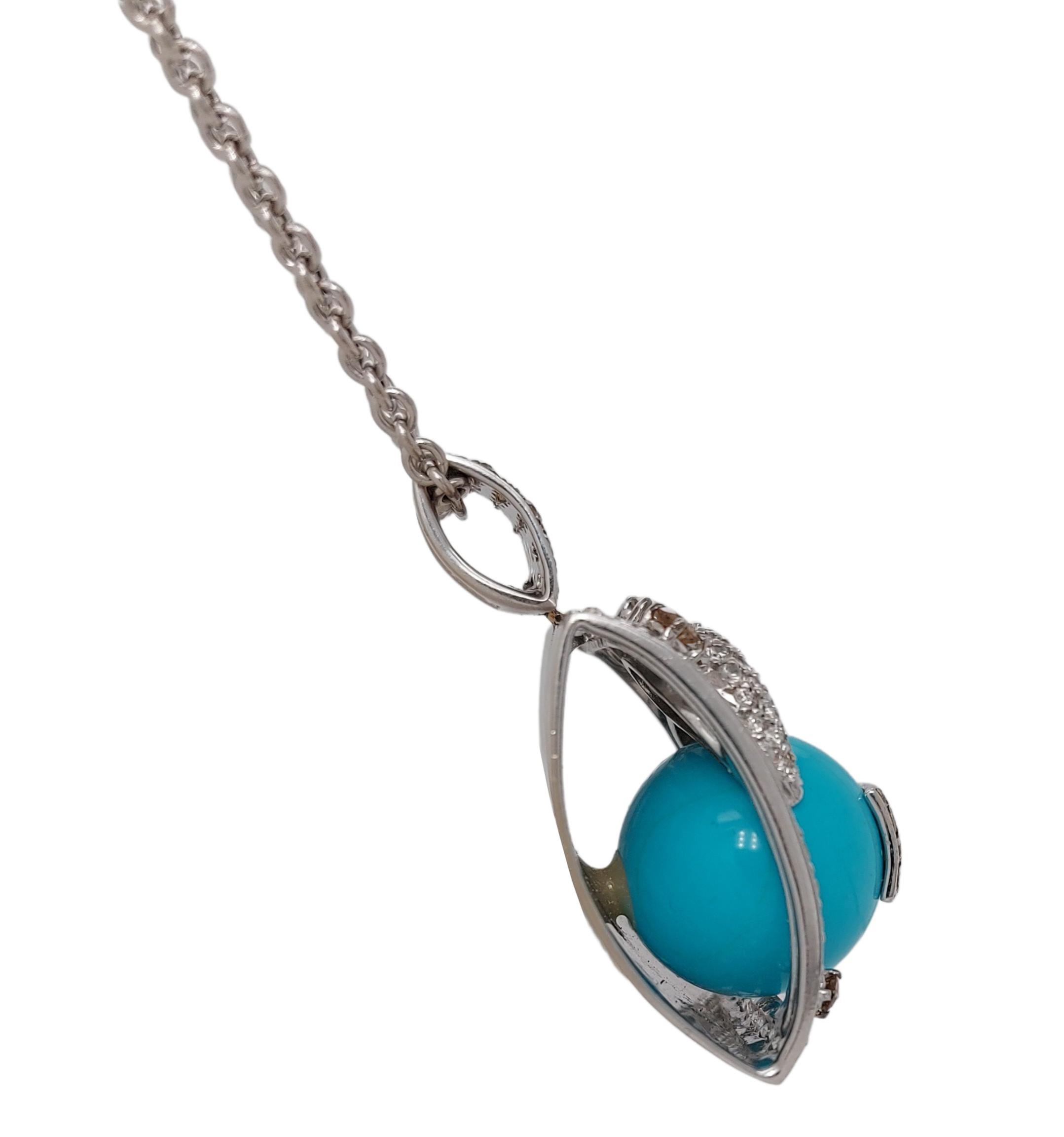 Stunning 18kt White Gold Pendant / Necklace with Turquoise and Diamonds 3