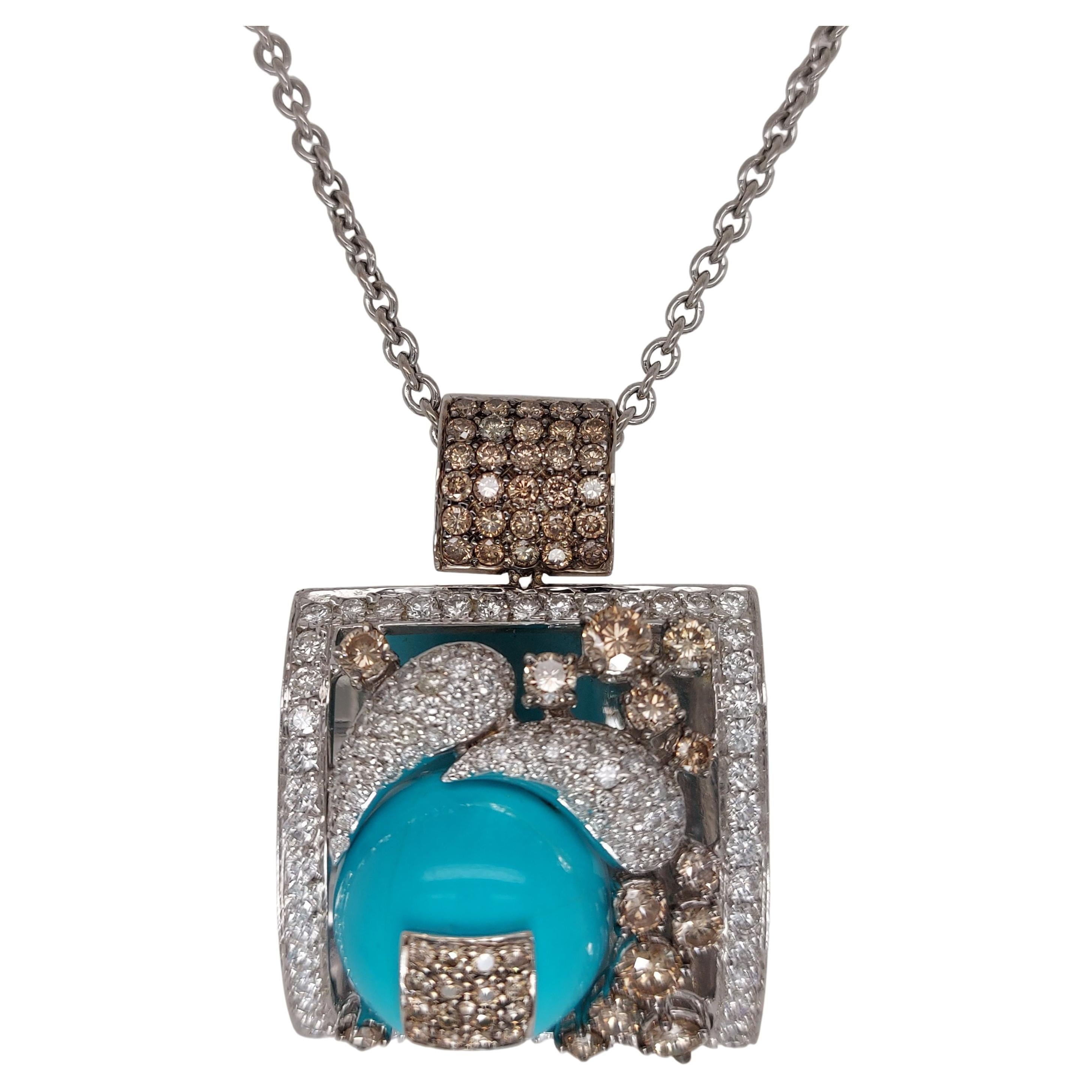 Stunning 18kt White Gold Pendant / Necklace with Turquoise and Diamonds