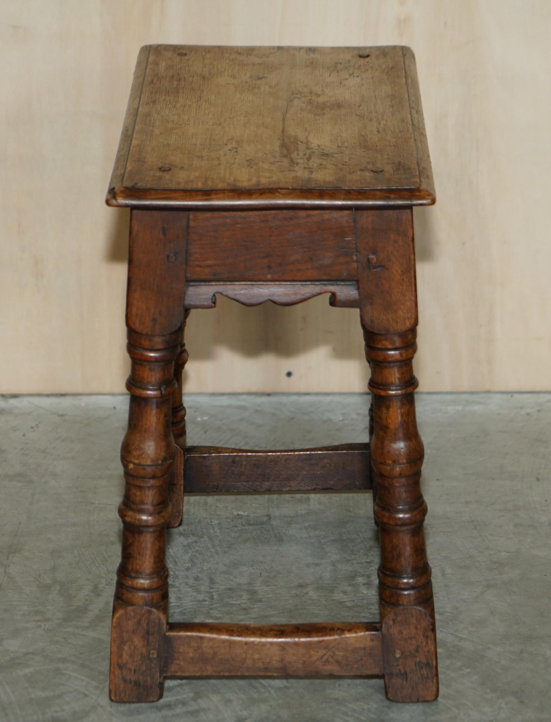 Stunning 18th Century circa 1760 English Oak Jointed Stool or Side End Table For Sale 5
