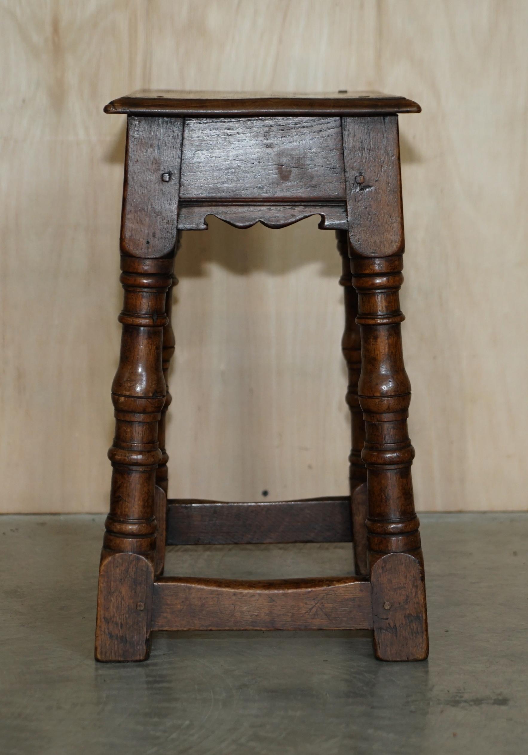 Stunning 18th Century circa 1760 English Oak Jointed Stool or Side End Table For Sale 6