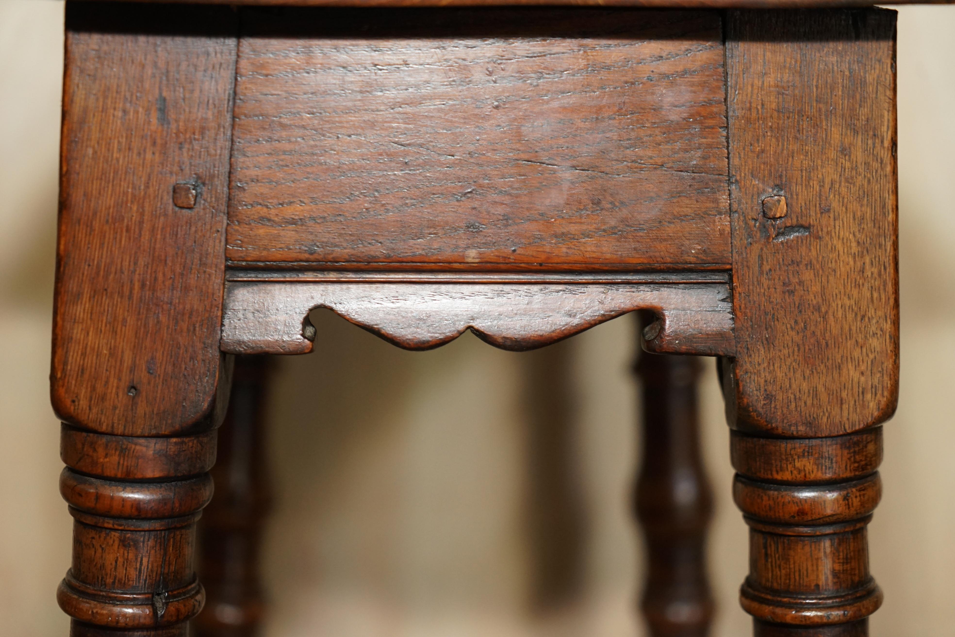 Stunning 18th Century circa 1760 English Oak Jointed Stool or Side End Table For Sale 7