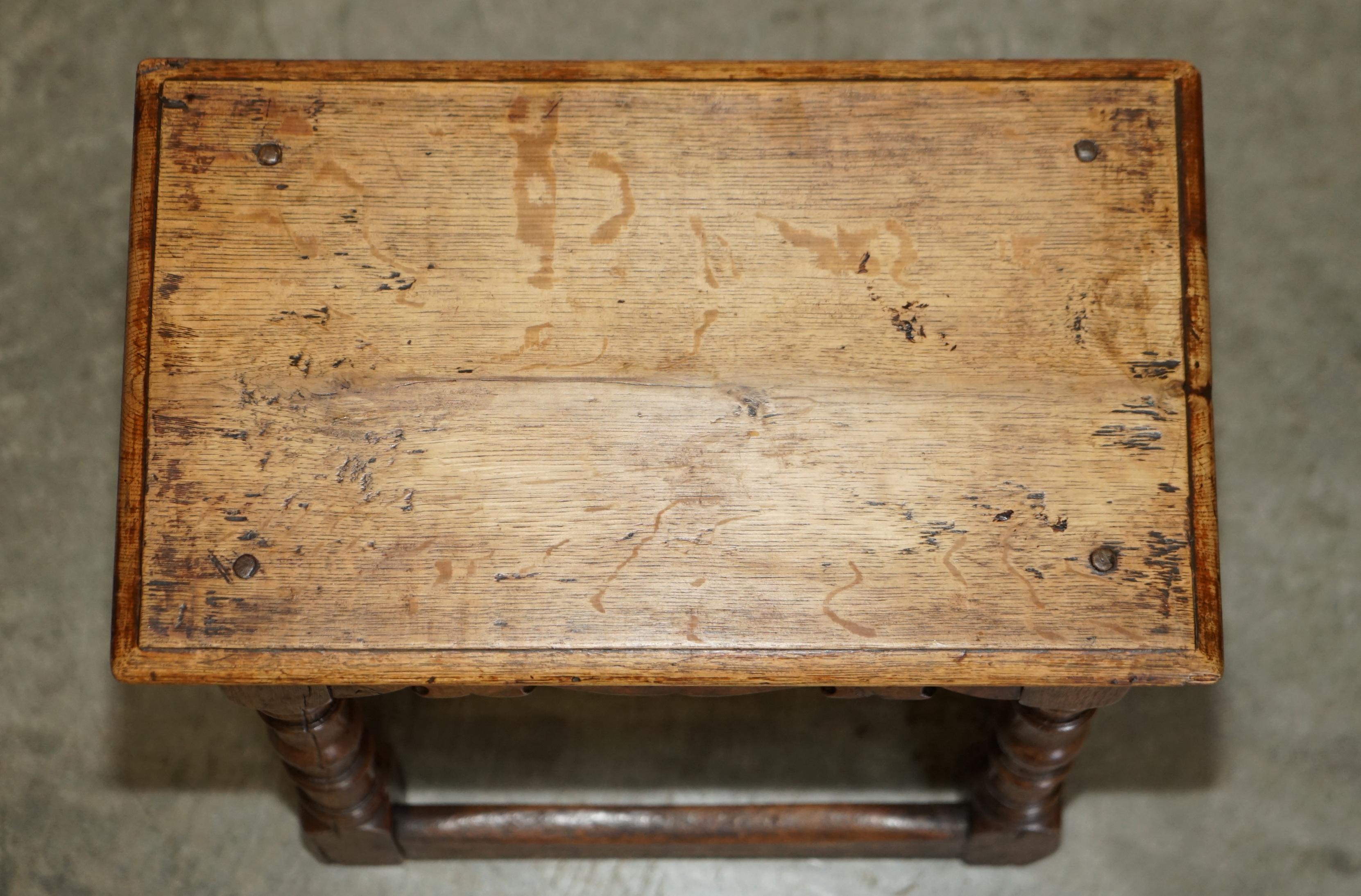 Hand-Crafted Stunning 18th Century circa 1760 English Oak Jointed Stool or Side End Table For Sale