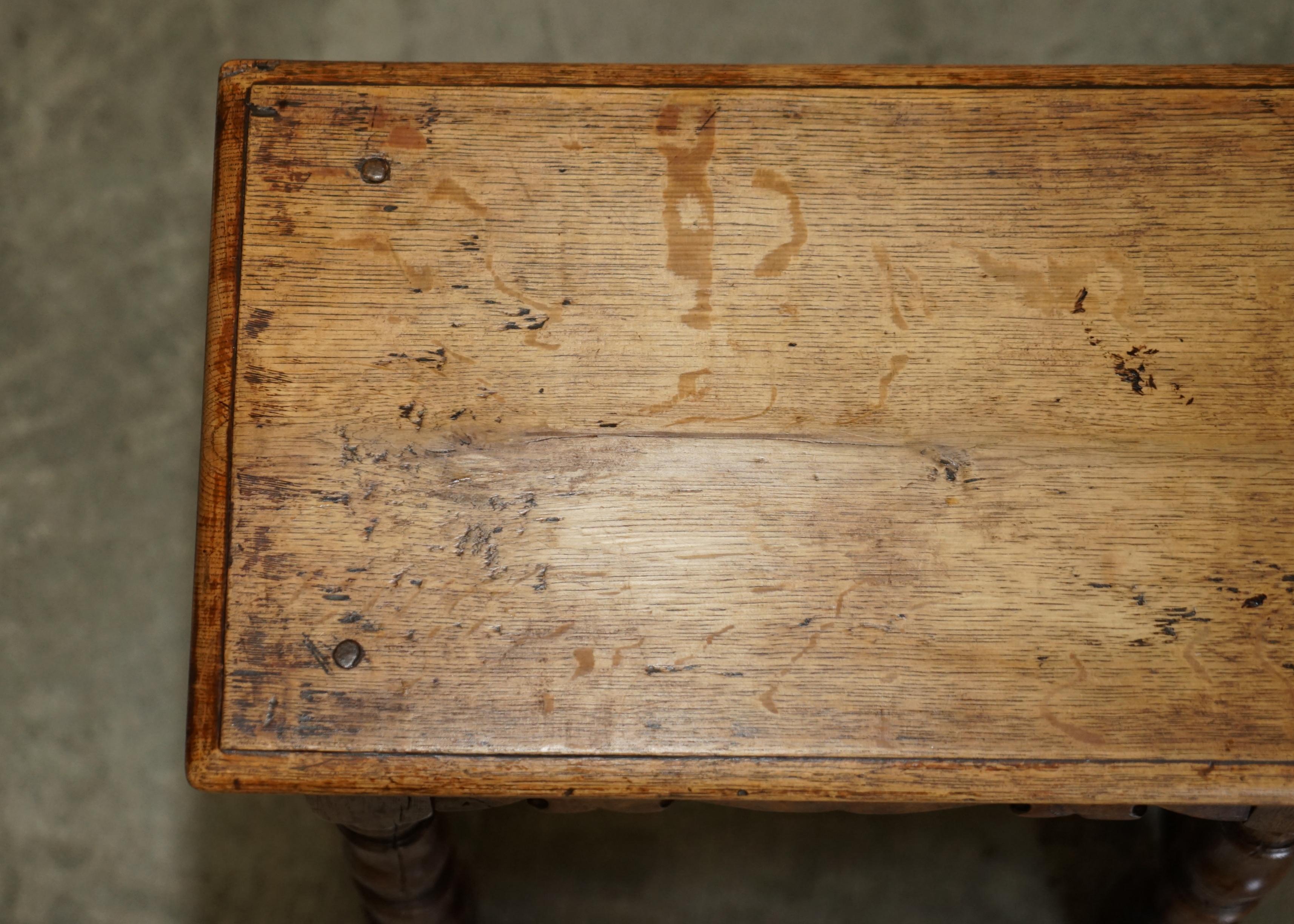 Stunning 18th Century circa 1760 English Oak Jointed Stool or Side End Table For Sale 2