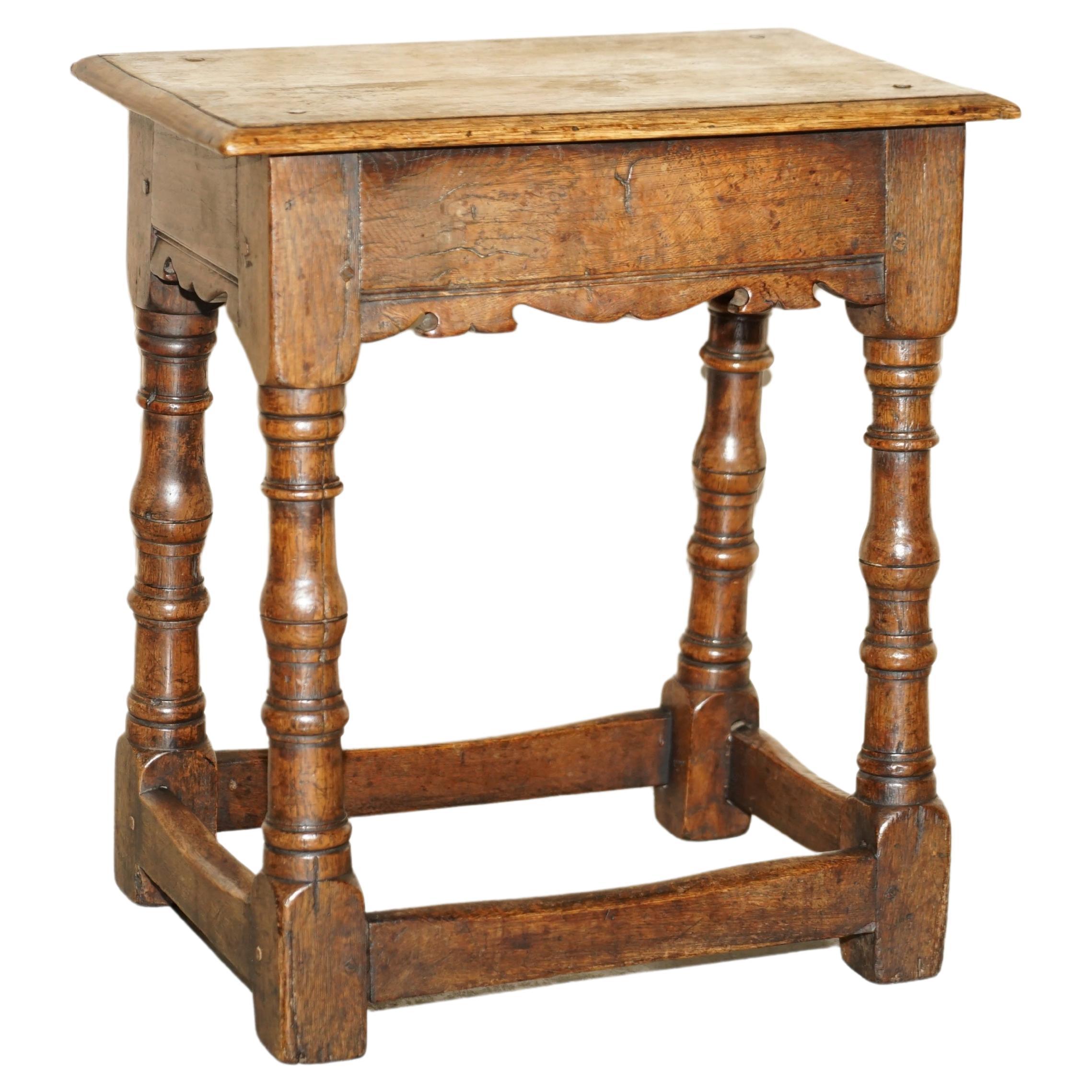 Stunning 18th Century circa 1760 English Oak Jointed Stool or Side End Table For Sale
