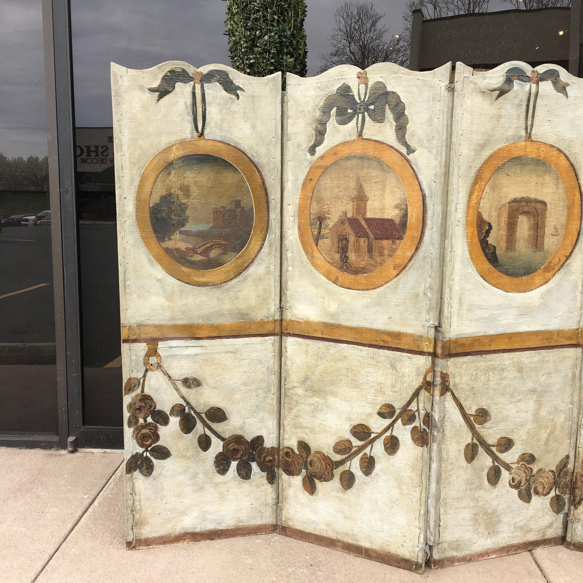 Painted Stunning 18th Century French Provincial Oil on Canvas 6-Panel Screen