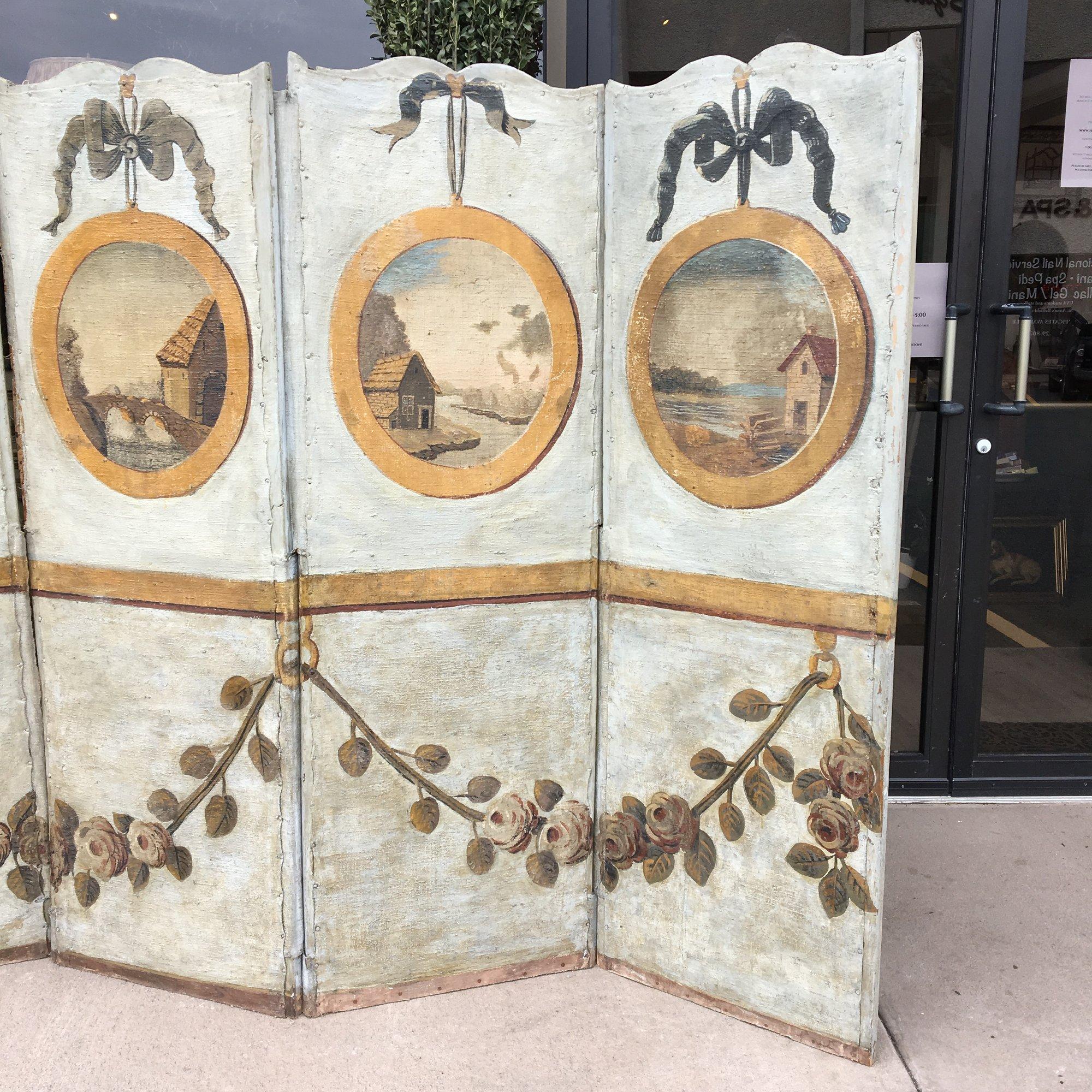 Stunning 18th Century French Provincial Oil on Canvas 6-Panel Screen In Good Condition In Doylestown, PA