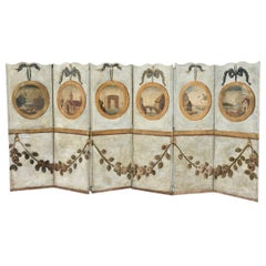 Stunning 18th Century French Provincial Oil on Canvas 6-Panel Screen