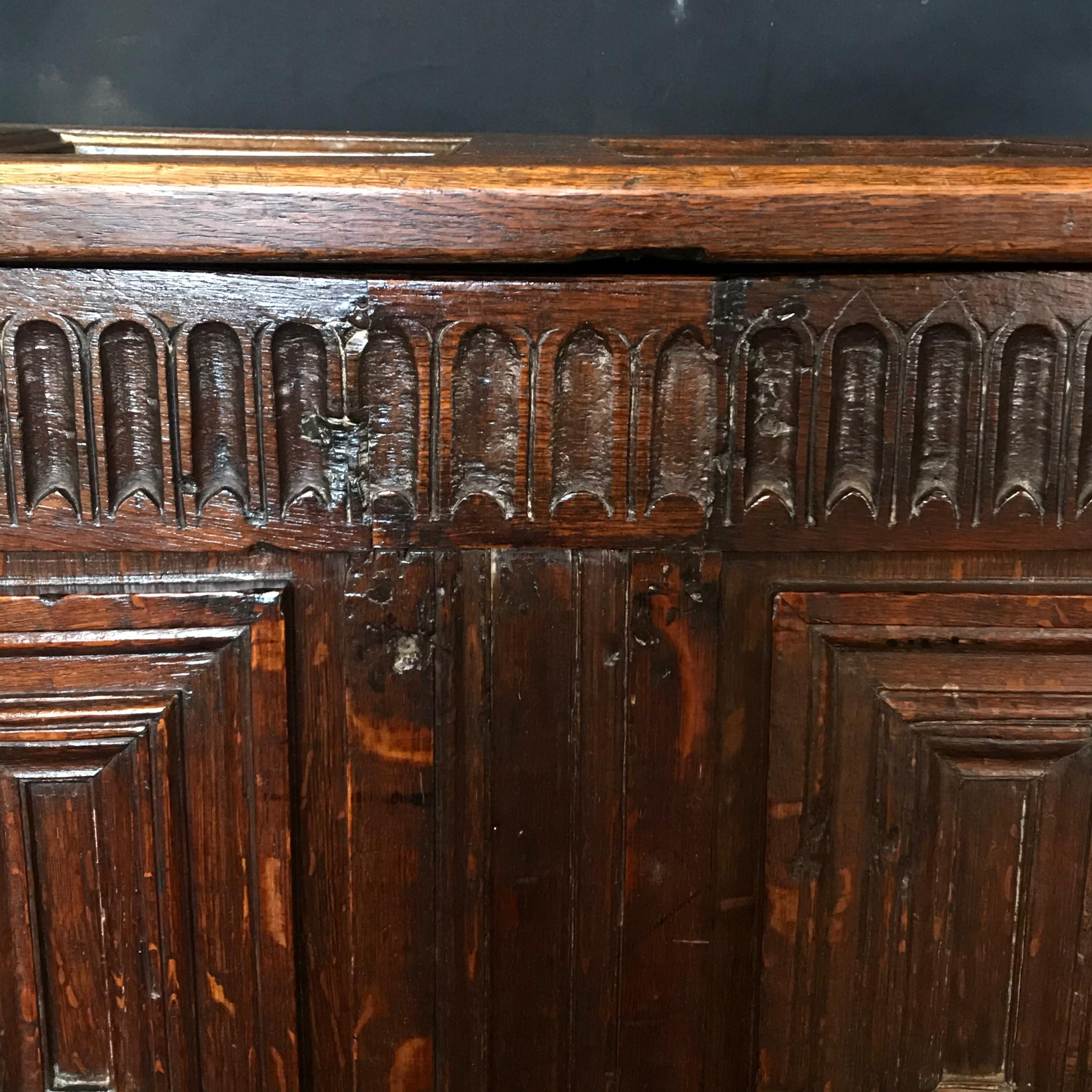 Stunning 18th Century Highly Carved Paneled French Coffer Chest In Good Condition For Sale In Hopewell, NJ