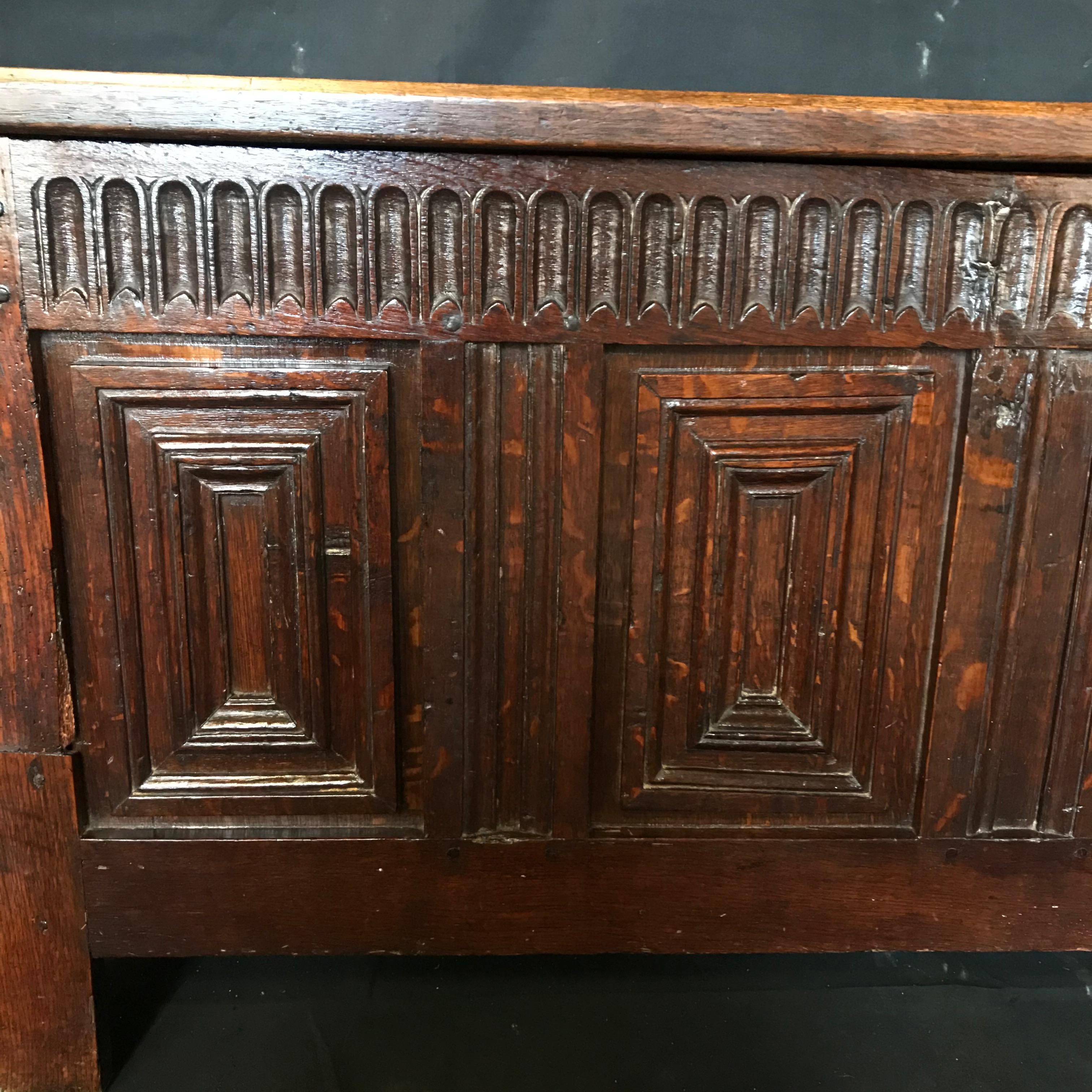 18th Century and Earlier Stunning 18th Century Highly Carved Paneled French Coffer Chest For Sale