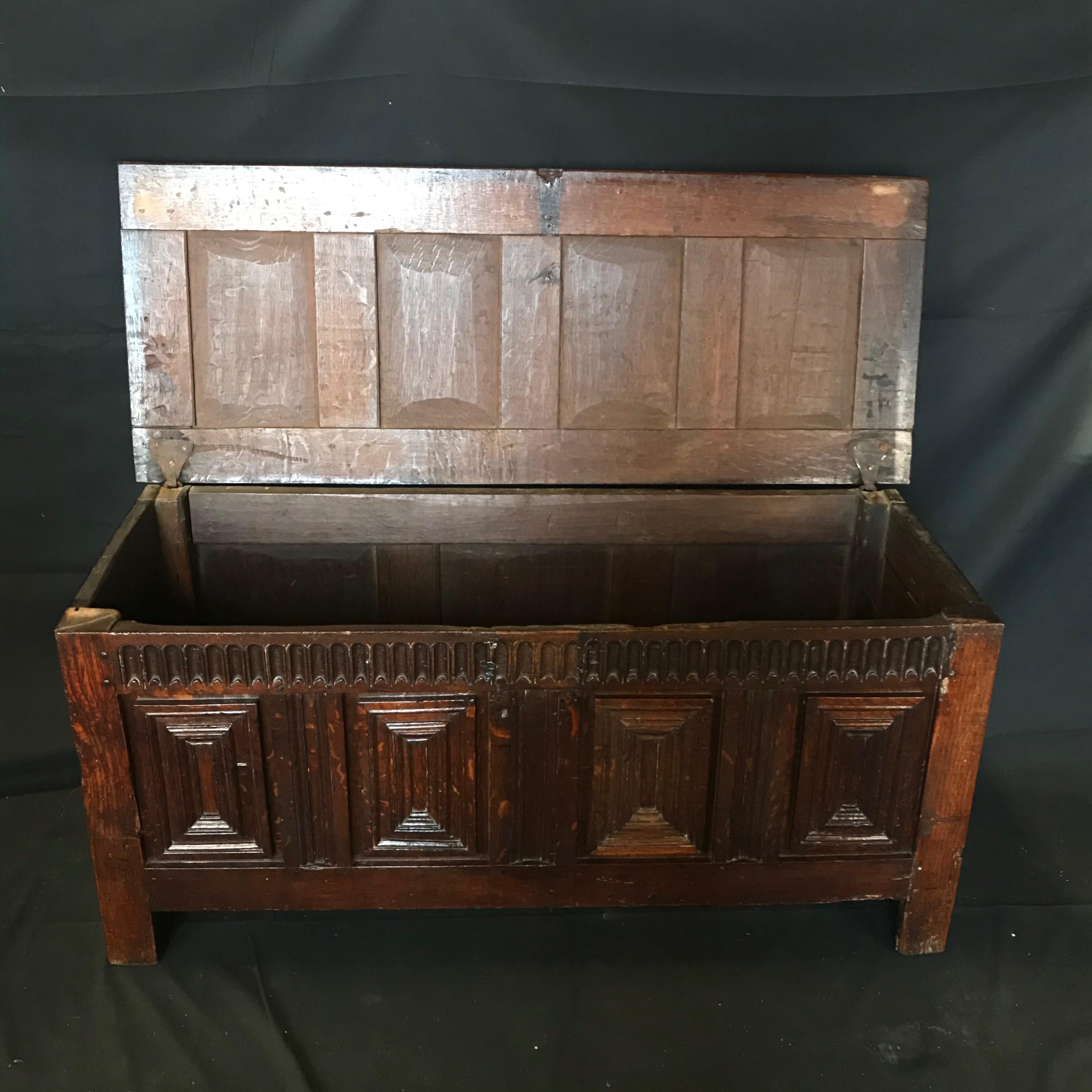 Stunning 18th Century Highly Carved Paneled French Coffer Chest For Sale 2