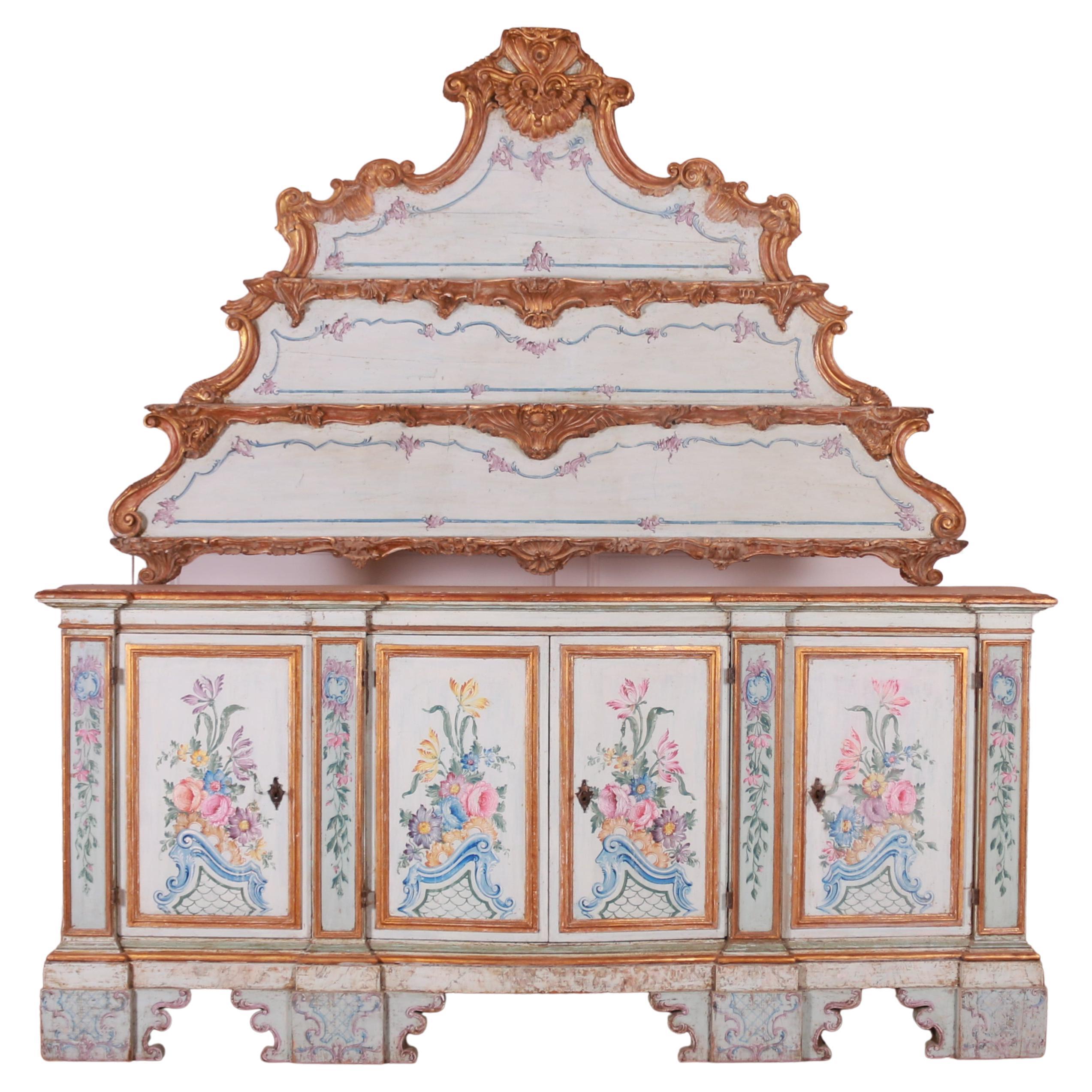 Stunning 18th Century Original Painted Italian Sideboard For Sale