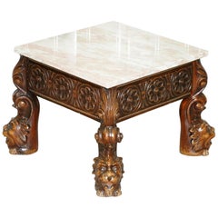 Stunning 18th Century Style Side Table Lion Head Carved Wood Legs Marble Top