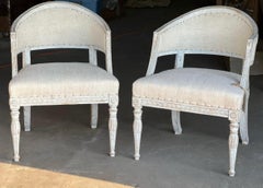 Stunning 18th Century Swedish Gustavian Barrel Back Chairs, Pair