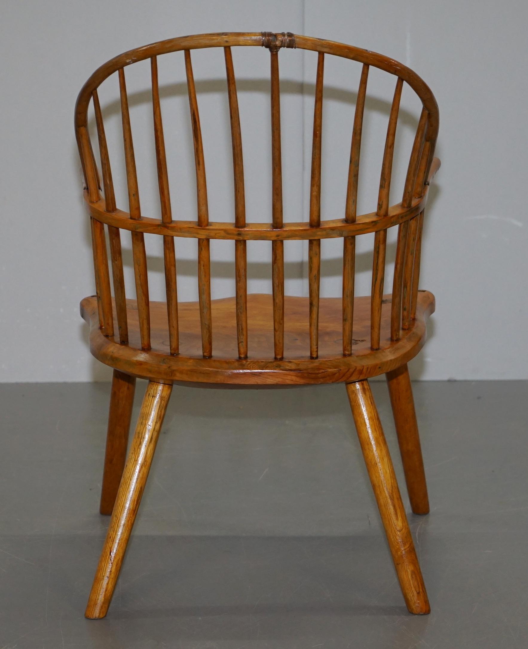 Stunning 18th Century Yew Wood Windsor Armchair Primate Design Stick Back For Sale 8