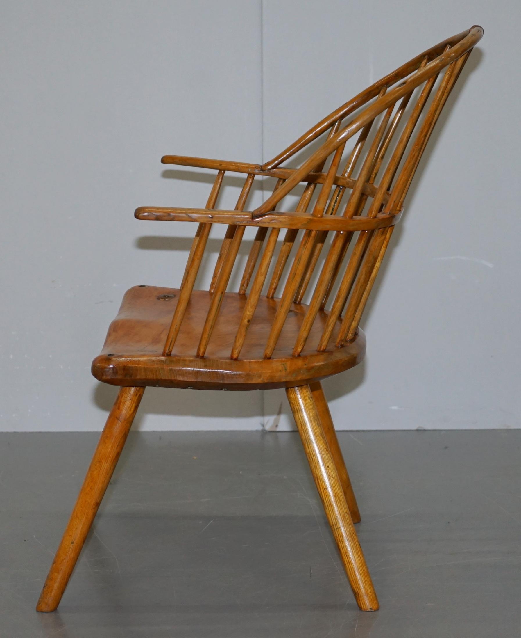 Stunning 18th Century Yew Wood Windsor Armchair Primate Design Stick Back For Sale 9