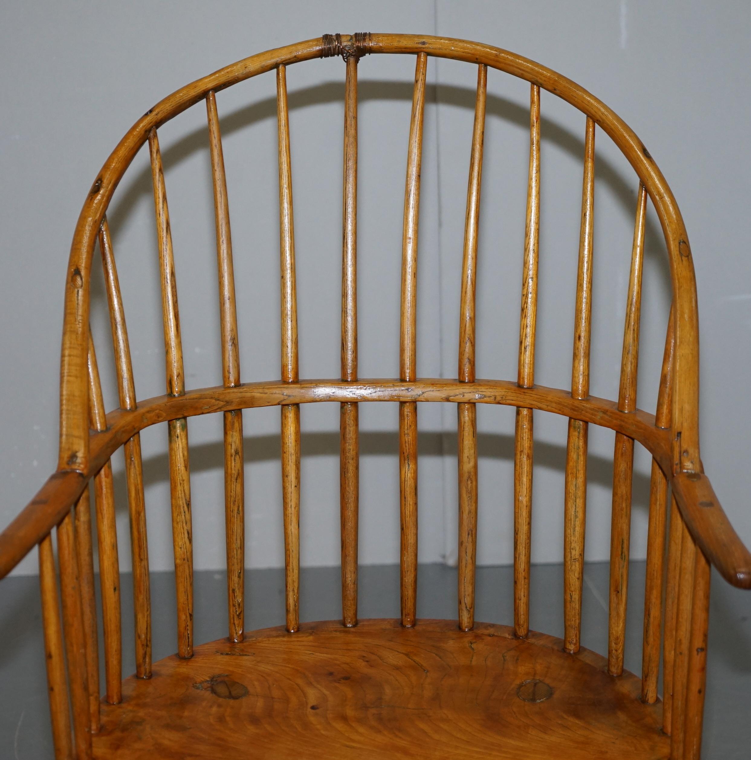 Hand-Crafted Stunning 18th Century Yew Wood Windsor Armchair Primate Design Stick Back For Sale