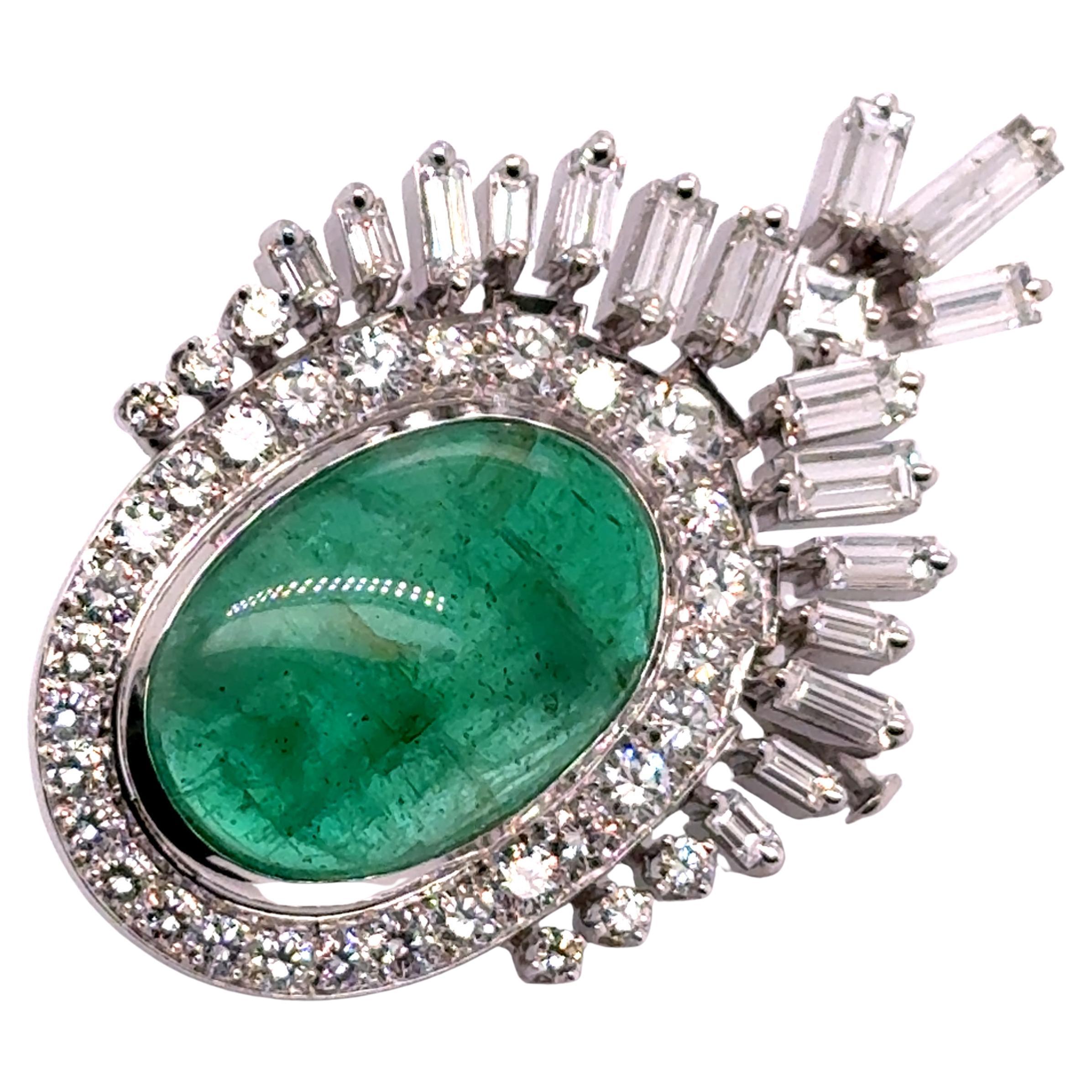 Stunning 19.00 Carat Emerald & Diamond Brooch-Pendant in Platinum 950