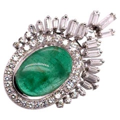 Stunning 19.00 Carat Emerald & Diamond Brooch-Pendant in Platinum 950