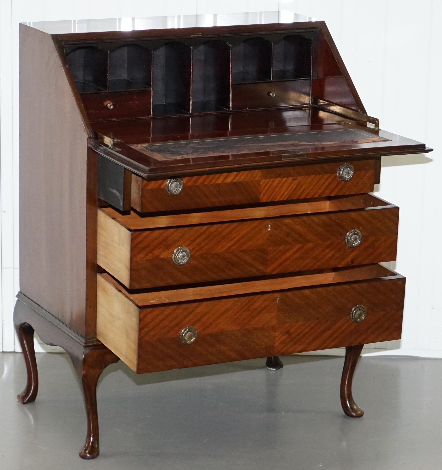 Stunning 1900 Hardwood Chippendale Drop Front Bureau Desk Lovely Timber Patina 9
