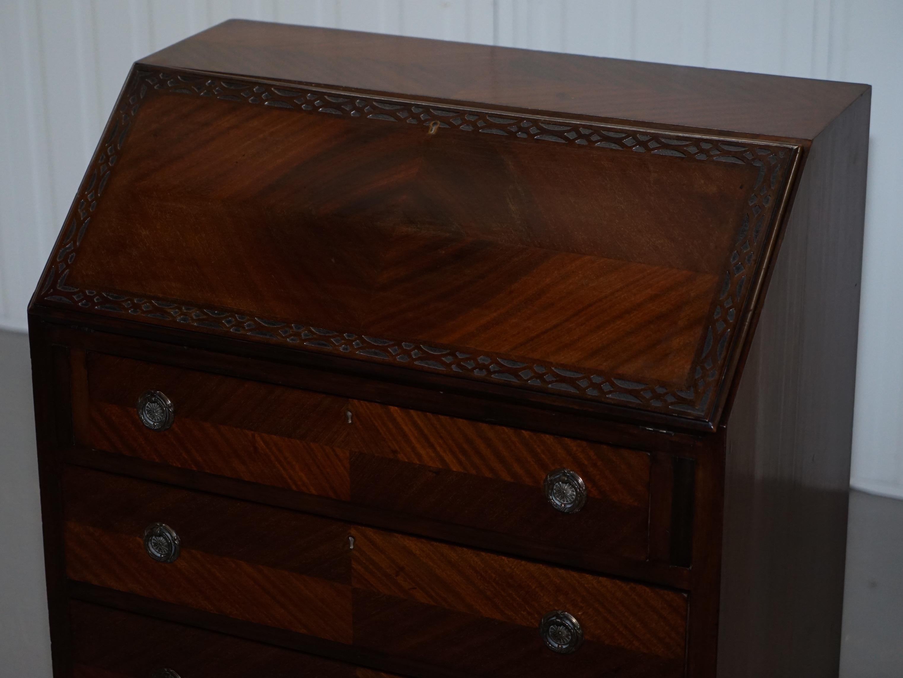 Victorian Stunning 1900 Hardwood Chippendale Drop Front Bureau Desk Lovely Timber Patina