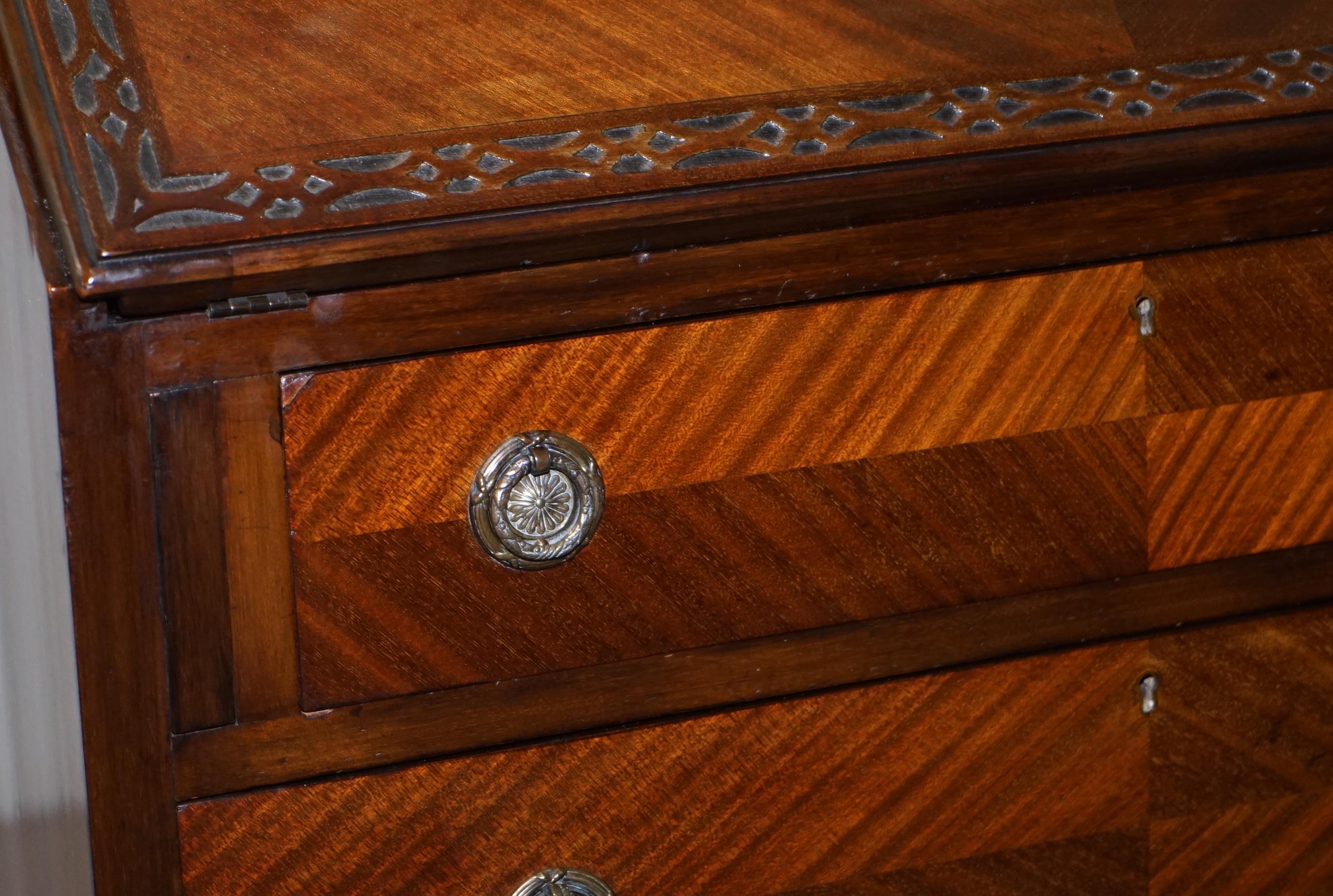 Stunning 1900 Hardwood Chippendale Drop Front Bureau Desk Lovely Timber Patina 1