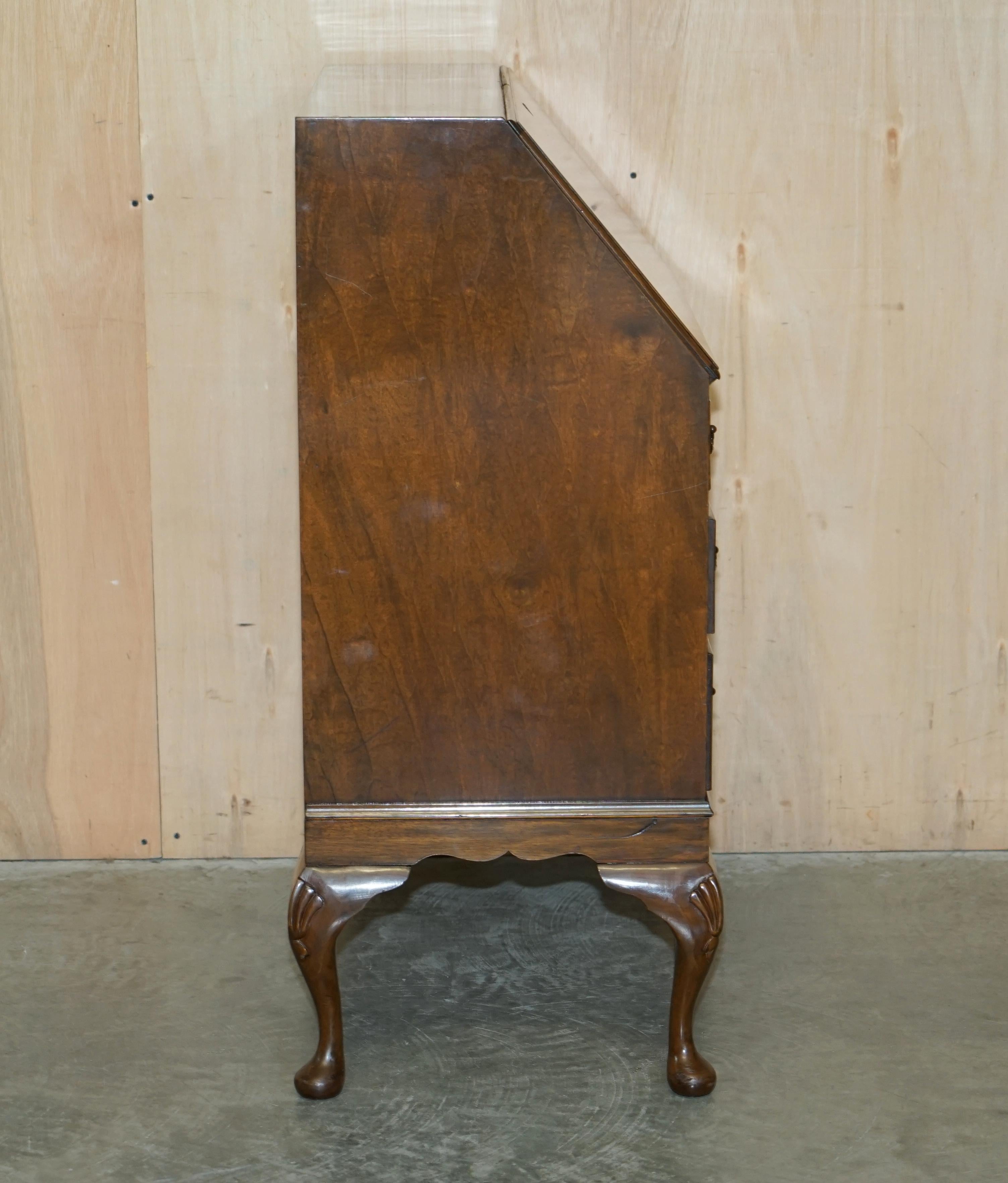 Stunning 1900s Burr & Burl Walnut Drop Front Bureau Desk Lovely Timber Patina For Sale 6