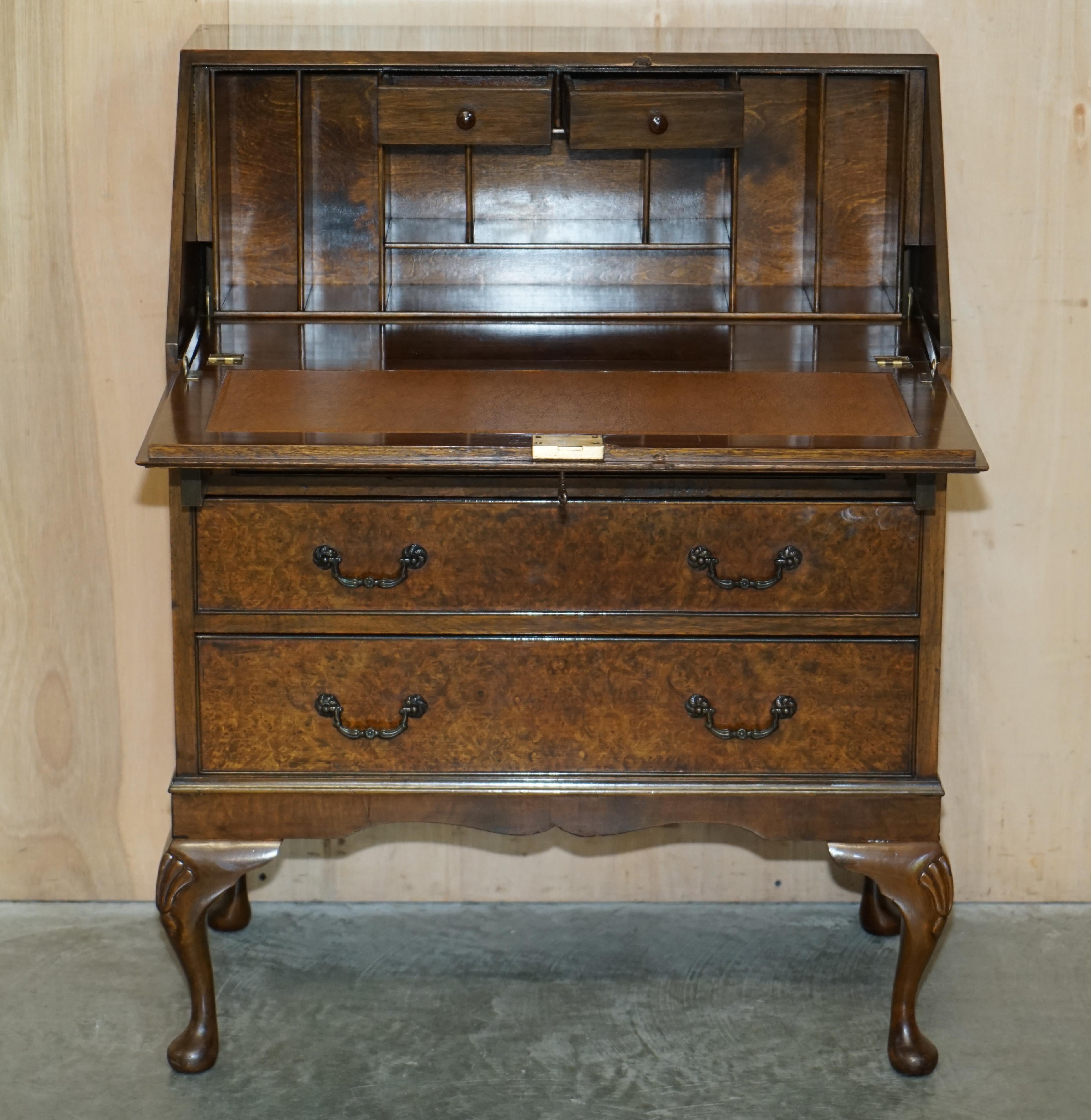 Stunning 1900s Burr & Burl Walnut Drop Front Bureau Desk Lovely Timber Patina For Sale 10