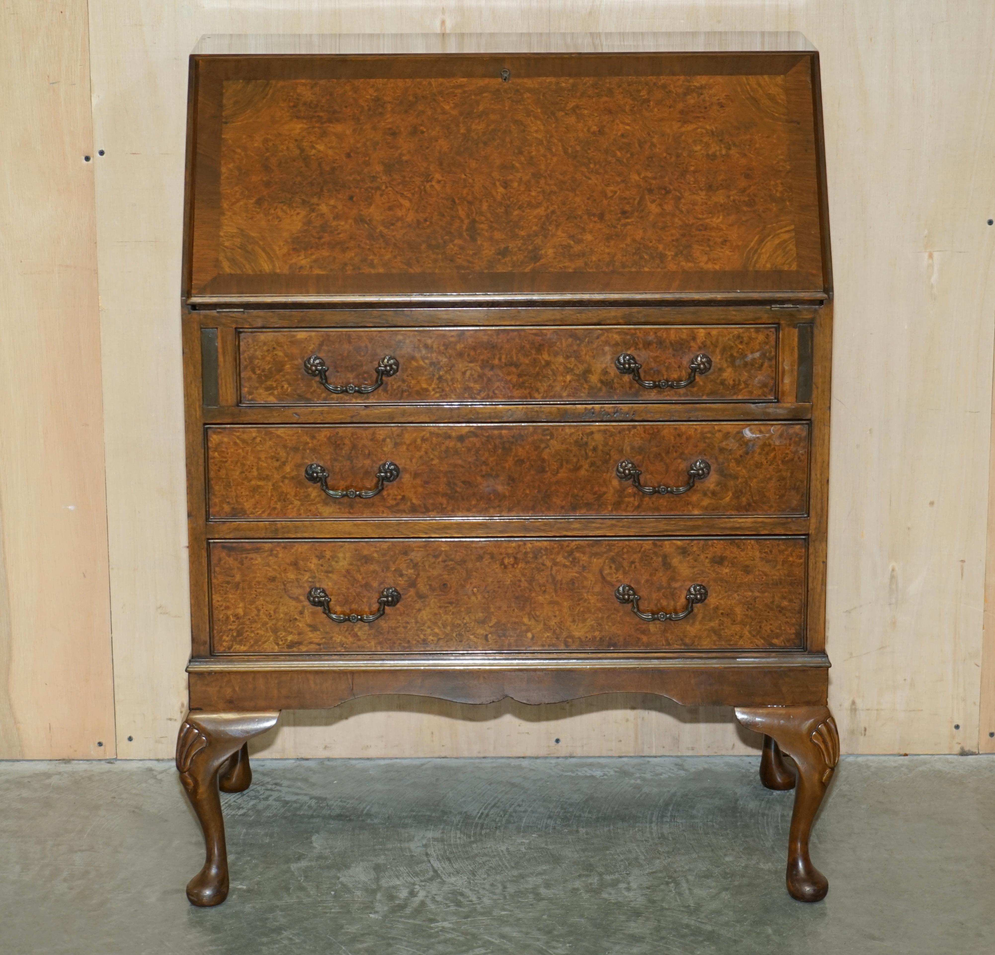 We are delighted to offer for sale this lovely circa 1900 Burr & Burl Walnut drop front bureau 

A good looking and well-made piece, you don't come across many in Burr walnut, it is a super decorative timber that glows in the right light. The