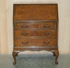Stunning 1900s Burr & Burl Walnut Drop Front Bureau Desk Lovely Timber Patina