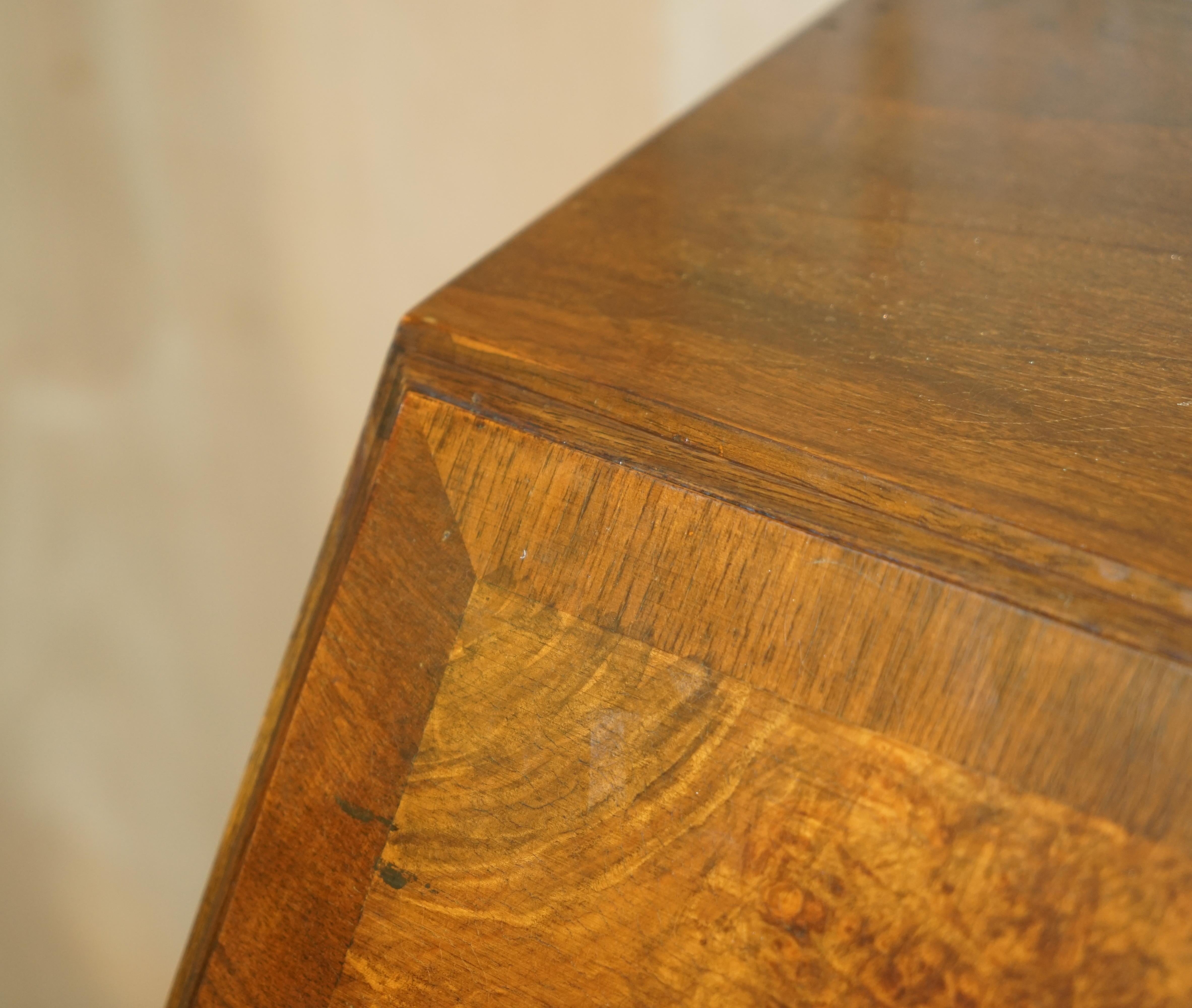 English Stunning 1900s Burr & Burl Walnut Drop Front Bureau Desk Lovely Timber Patina For Sale