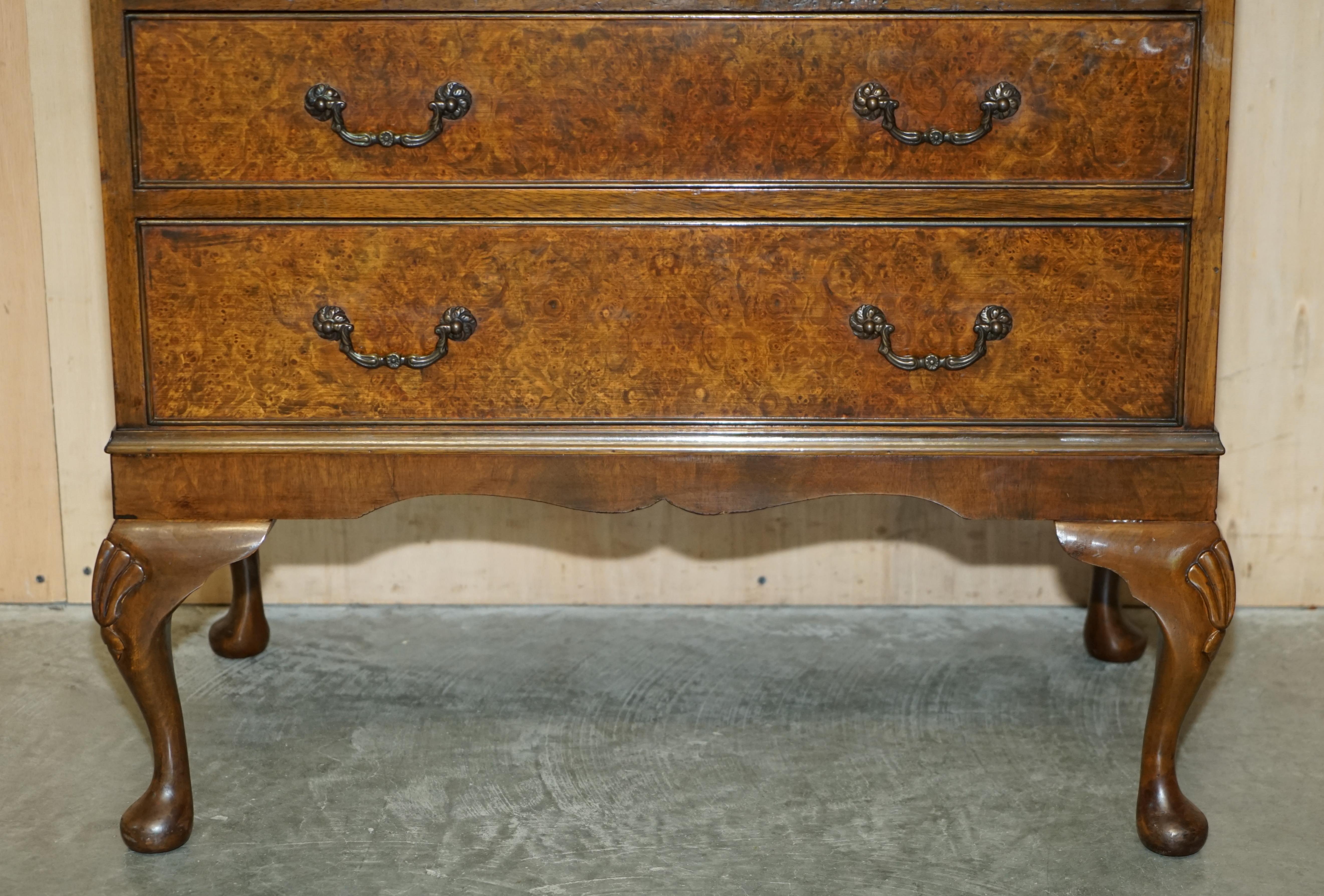 Stunning 1900s Burr & Burl Nussbaum Drop Front Bureau Schreibtisch Lovely Timber Patina (Frühes 20. Jahrhundert) im Angebot