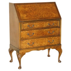 Splendida scrivania a ribalta in radica e radica di noce del 1900 con una bella patina di legno